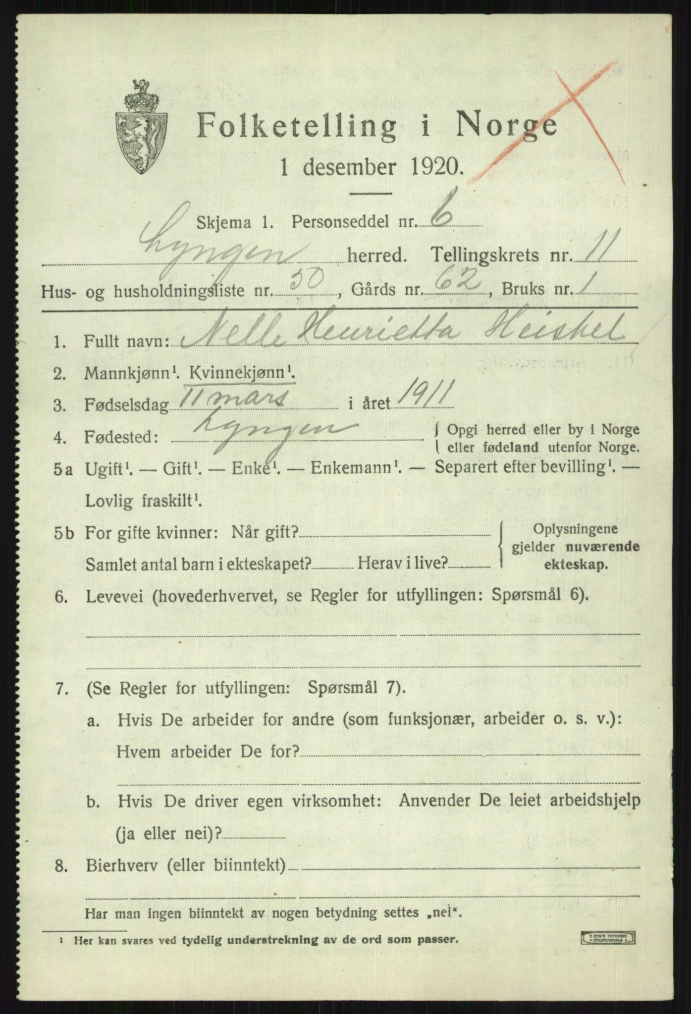 SATØ, 1920 census for Lyngen, 1920, p. 9045