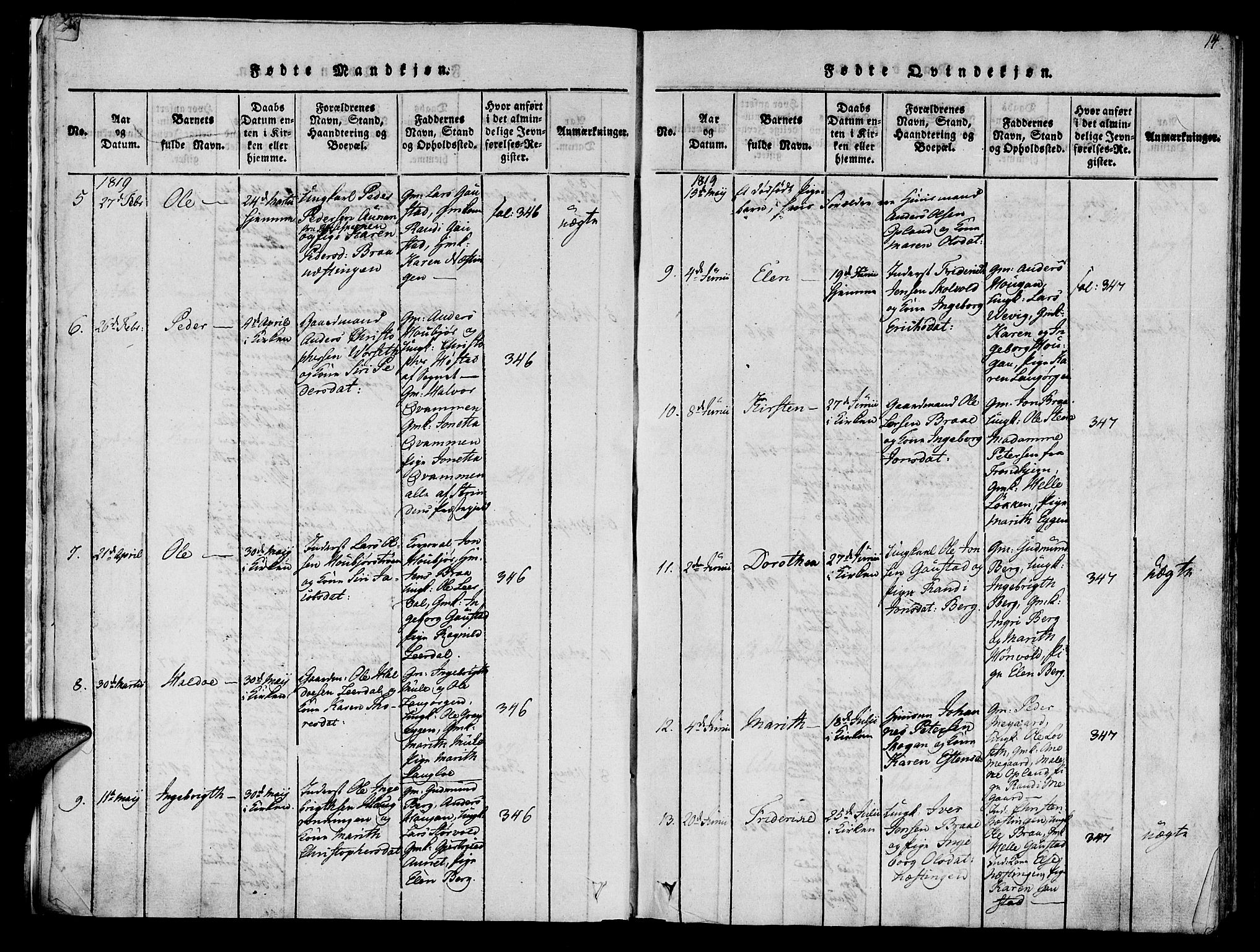 Ministerialprotokoller, klokkerbøker og fødselsregistre - Sør-Trøndelag, AV/SAT-A-1456/612/L0372: Parish register (official) no. 612A06 /1, 1816-1828, p. 14