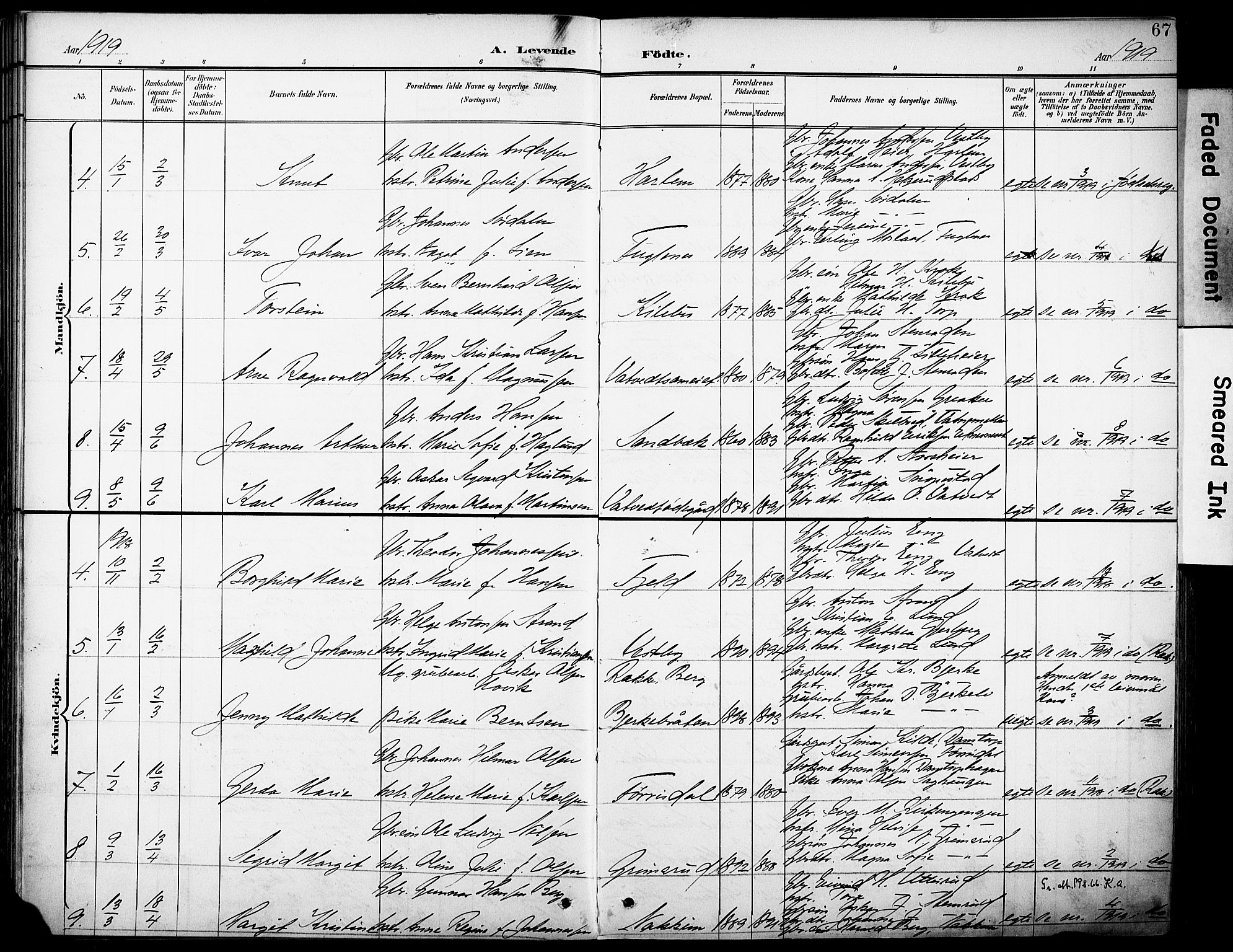 Rakkestad prestekontor Kirkebøker, AV/SAO-A-2008/F/Fb/L0002: Parish register (official) no. II 2, 1900-1920, p. 67