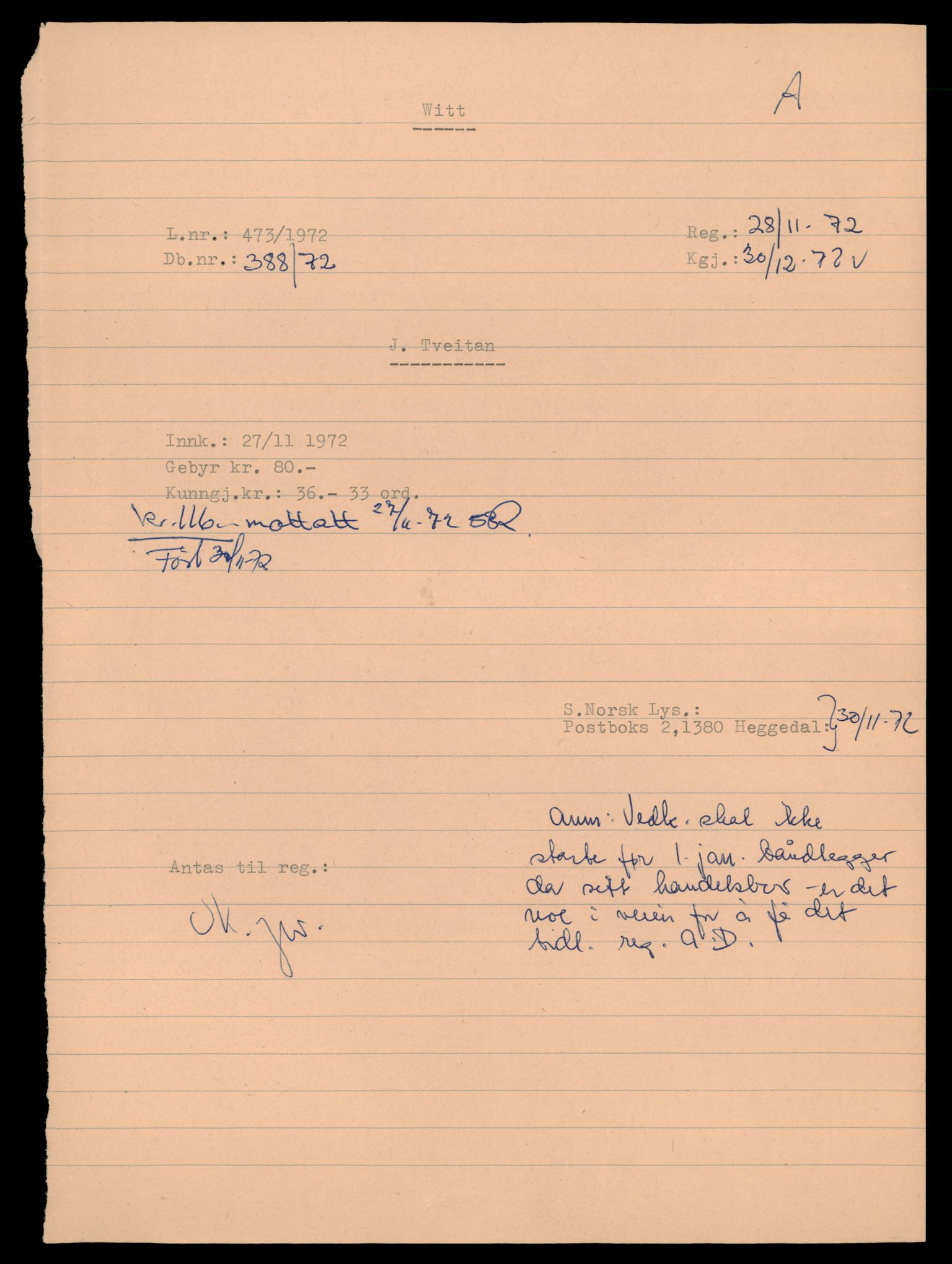 Asker og Bærum tingrett, AV/SAT-A-10379/K/Kb/Kba/L0003: Enkeltmannsforetak slettet mellom 1972 og 1979, 1944-1979, p. 1