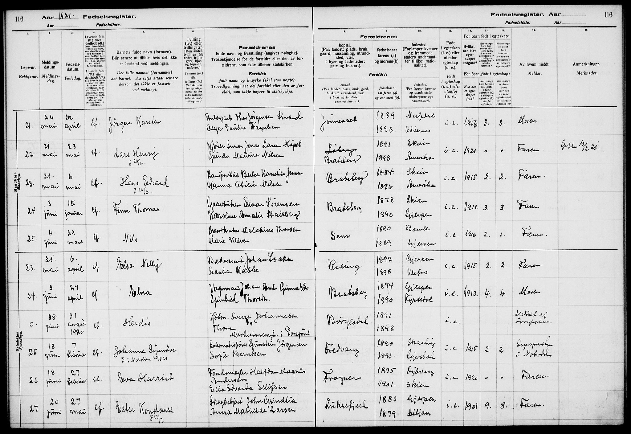 Gjerpen kirkebøker, AV/SAKO-A-265/J/Ja/L0001: Birth register no. I 1, 1916-1926, p. 116