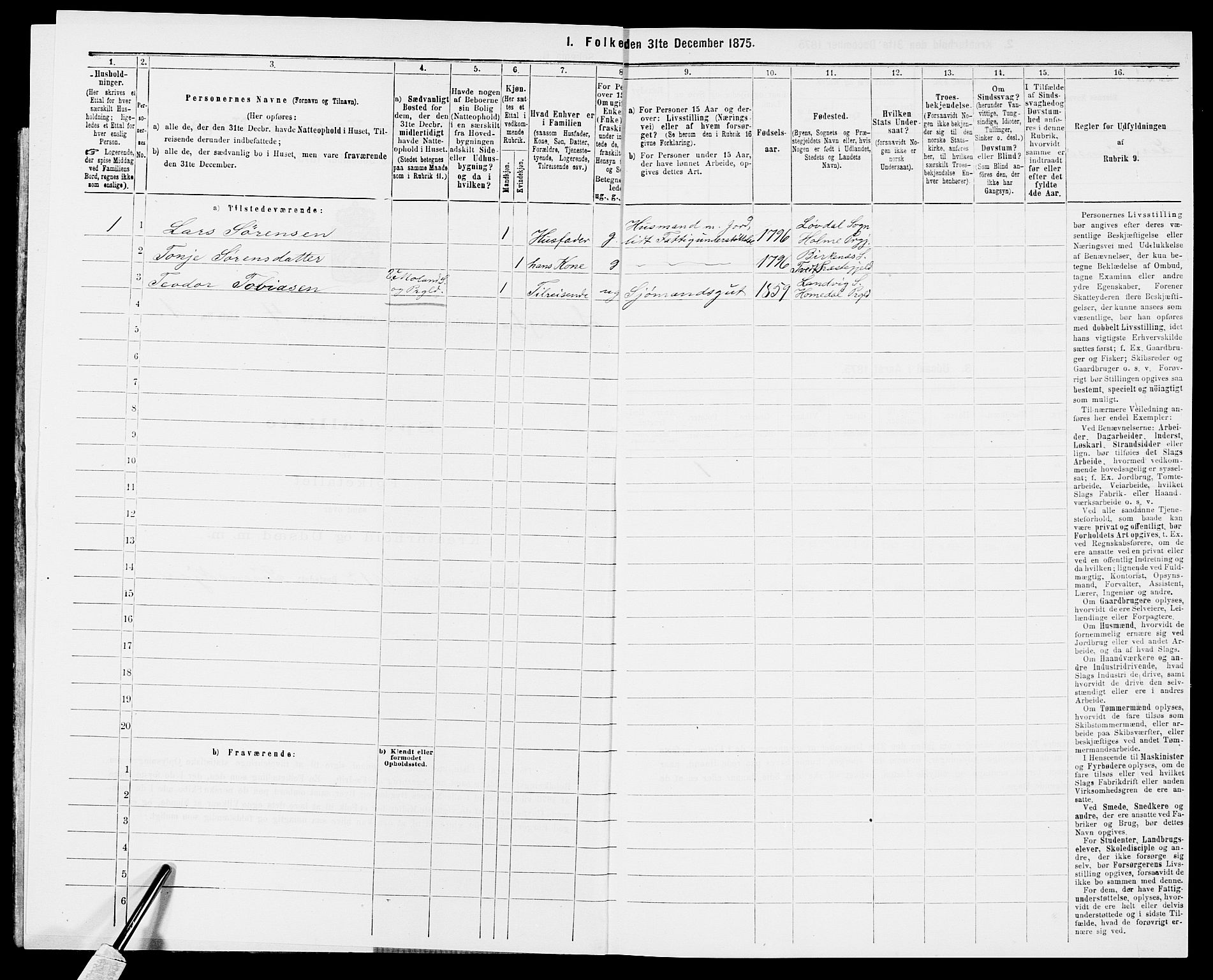 SAK, 1875 census for 0924P Homedal, 1875, p. 802