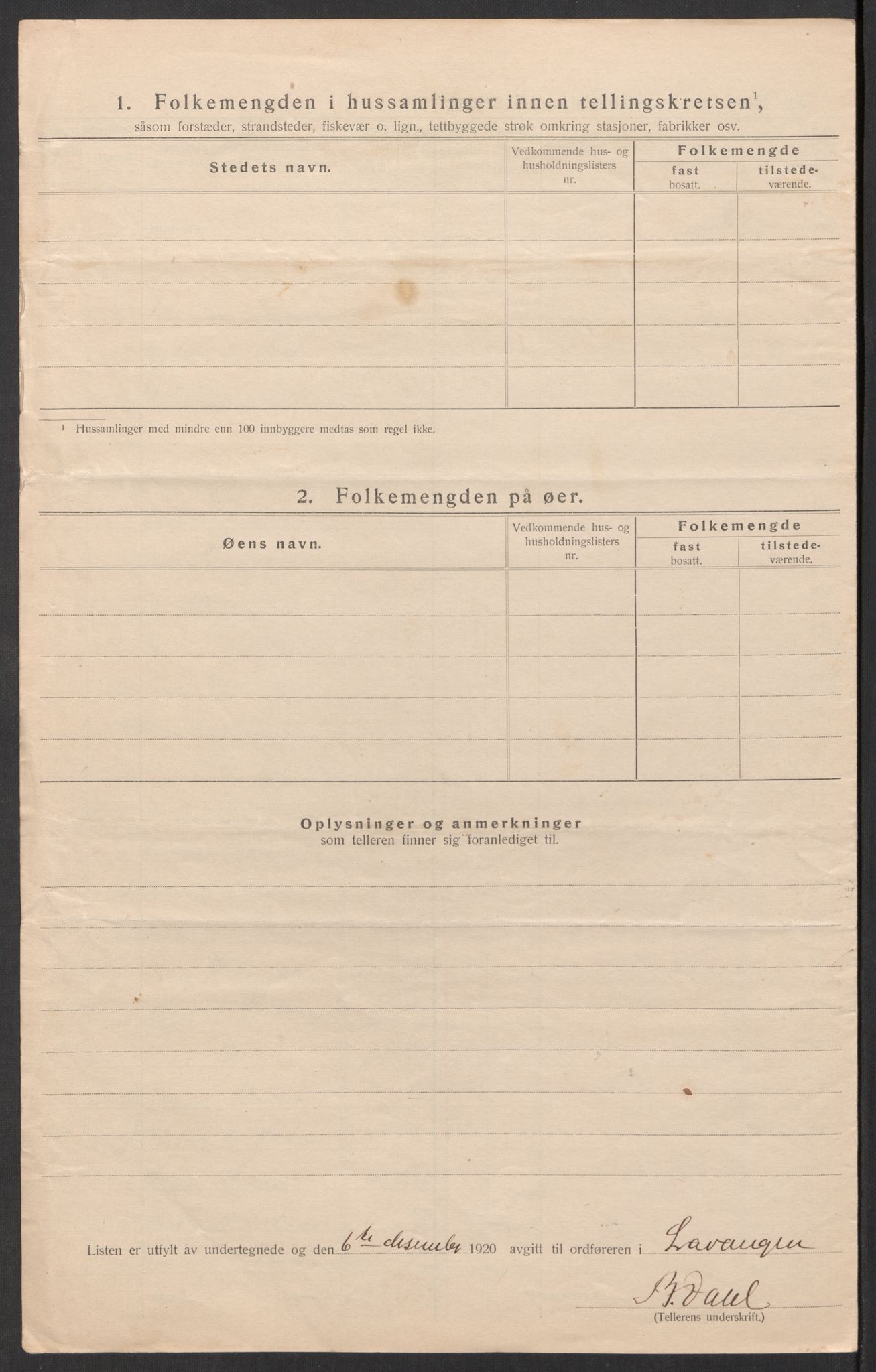 SATØ, 1920 census for Lavangen, 1920, p. 11