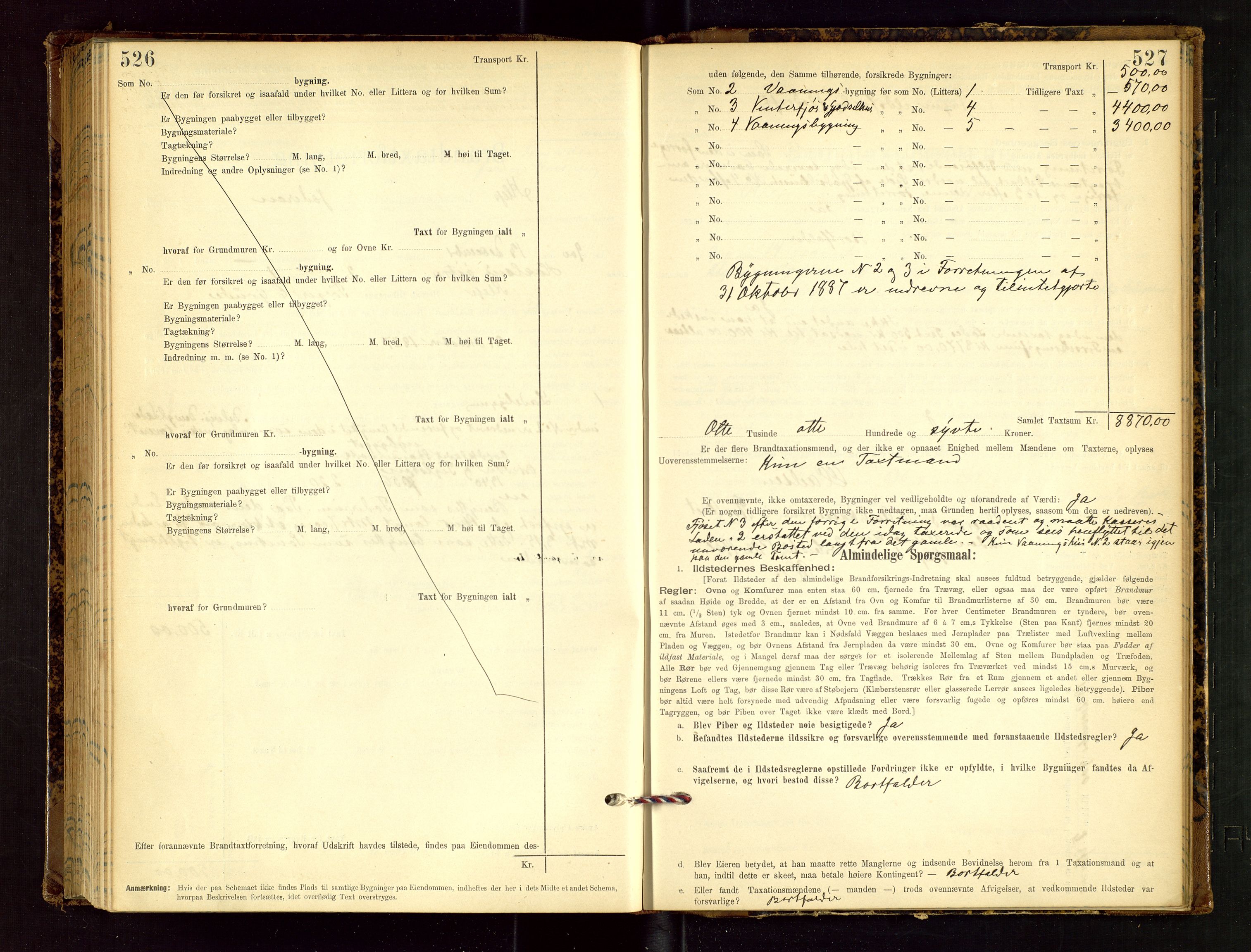 Klepp lensmannskontor, AV/SAST-A-100163/Goc/L0002: "Brandtaxationsprotokol" m/register, 1898-1902, p. 526-527