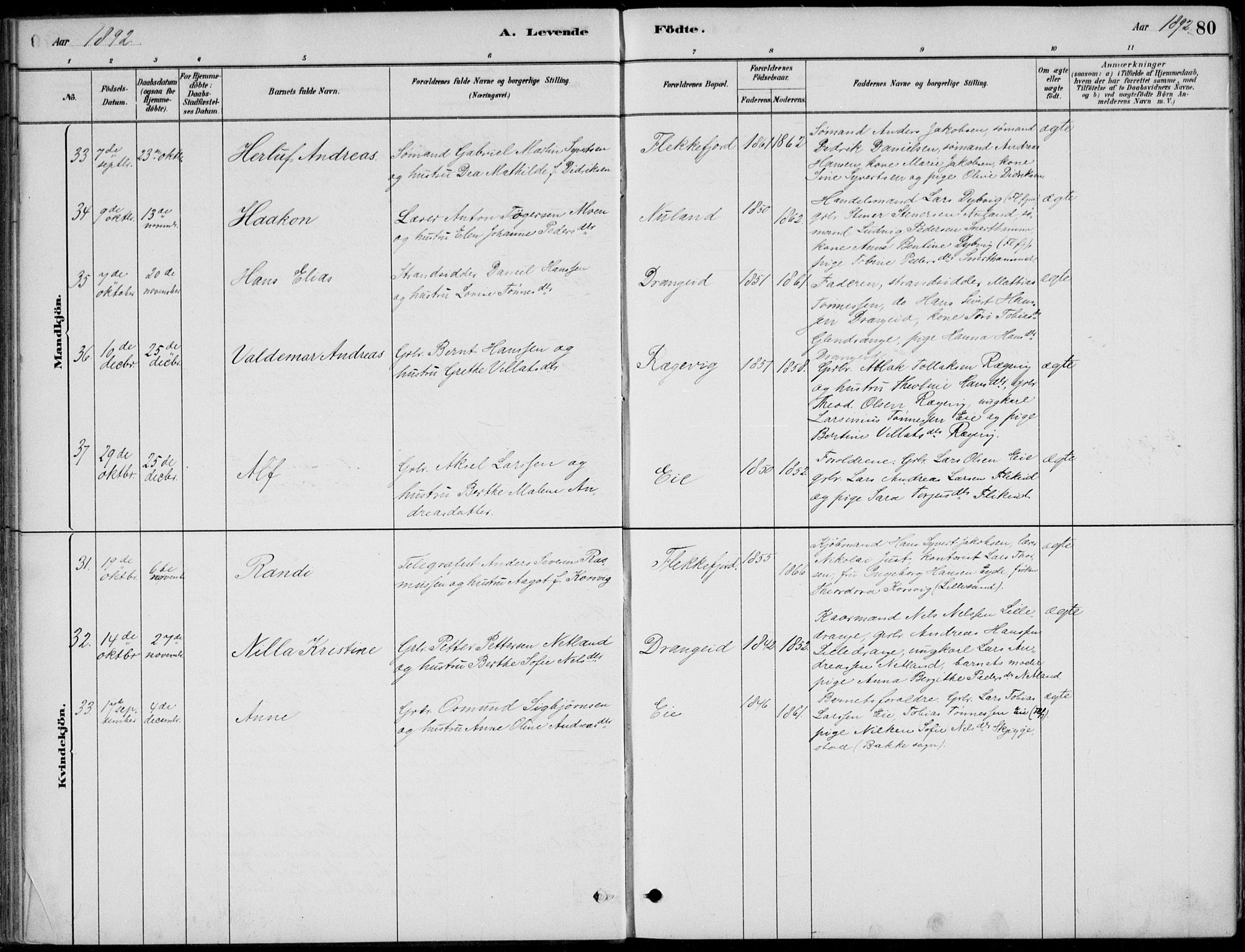 Flekkefjord sokneprestkontor, SAK/1111-0012/F/Fb/Fbc/L0007: Parish register (copy) no. B 7, 1880-1902, p. 80