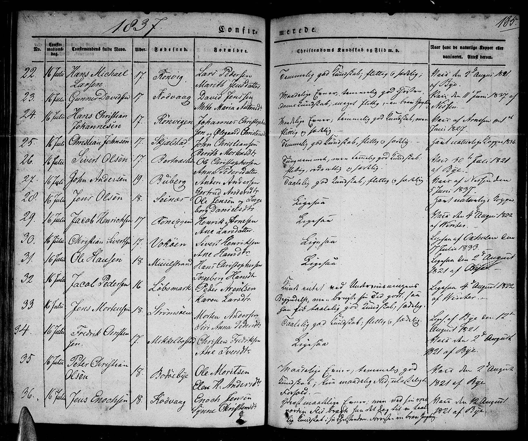 Ministerialprotokoller, klokkerbøker og fødselsregistre - Nordland, AV/SAT-A-1459/801/L0006: Parish register (official) no. 801A06, 1834-1845, p. 185