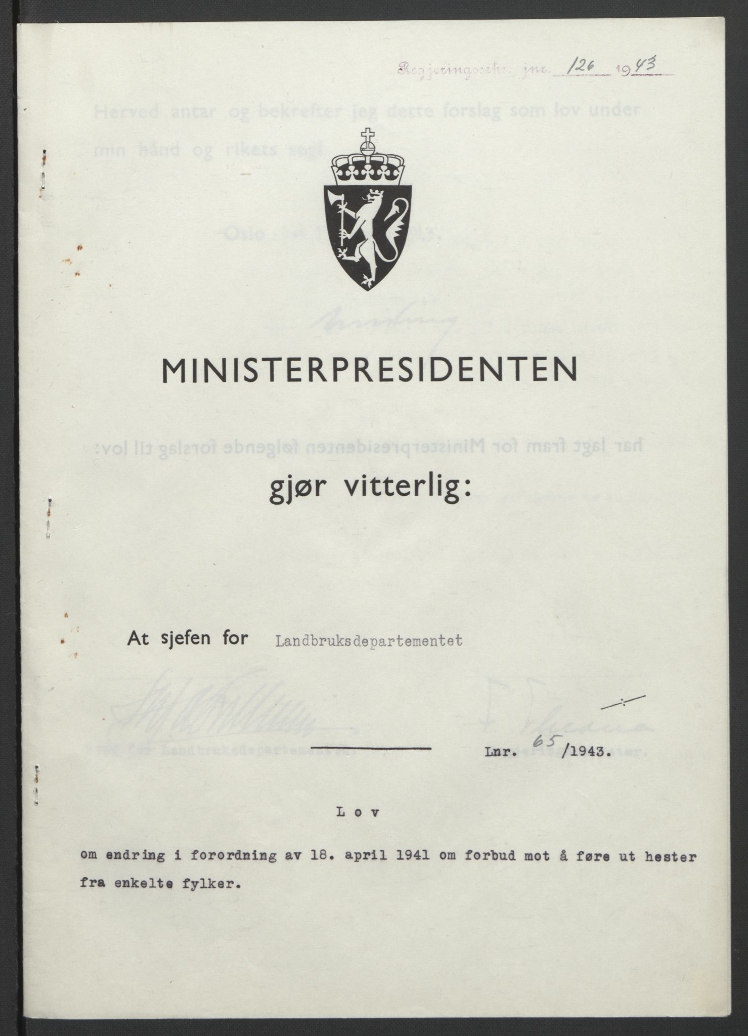 NS-administrasjonen 1940-1945 (Statsrådsekretariatet, de kommisariske statsråder mm), RA/S-4279/D/Db/L0099: Lover, 1943, p. 300