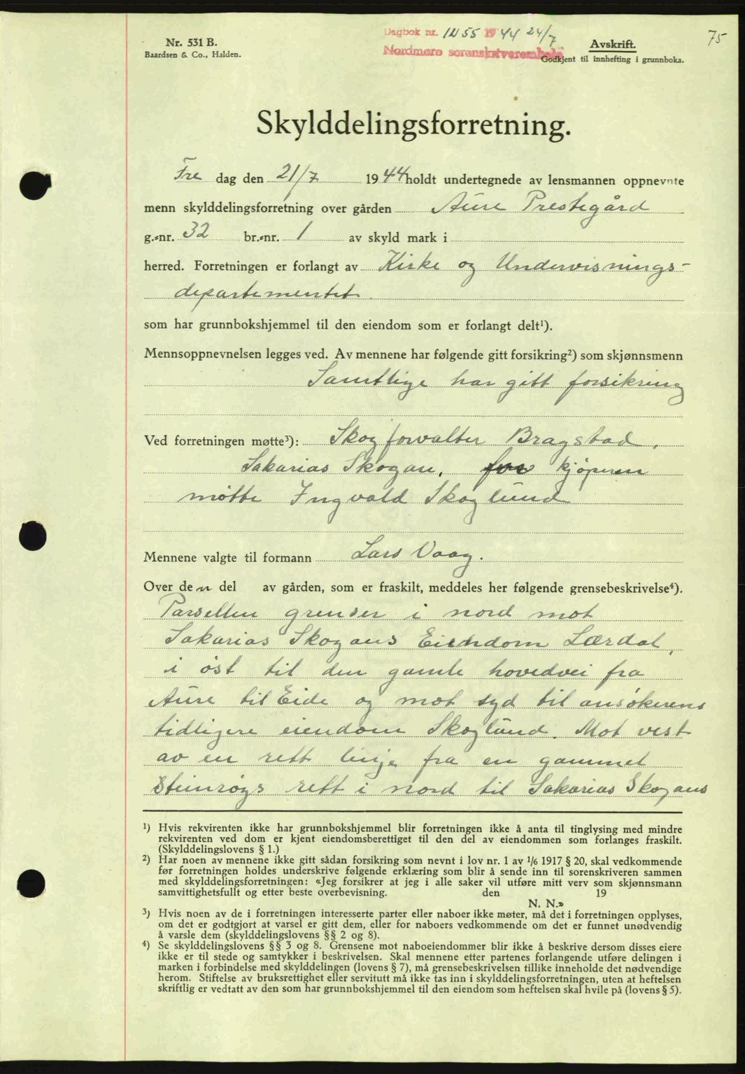 Nordmøre sorenskriveri, AV/SAT-A-4132/1/2/2Ca: Mortgage book no. A98, 1944-1944, Diary no: : 1255/1944