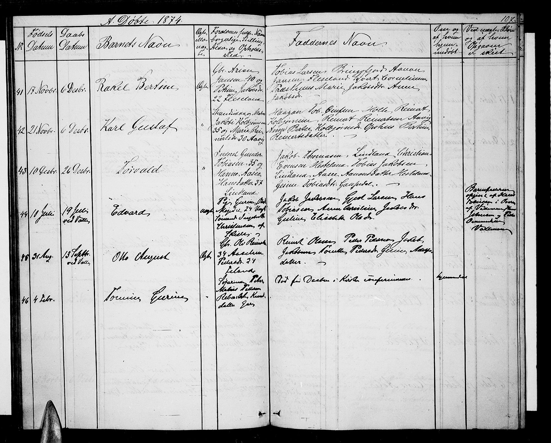 Sør-Audnedal sokneprestkontor, AV/SAK-1111-0039/F/Fb/Fba/L0002: Parish register (copy) no. B 2, 1853-1878, p. 107