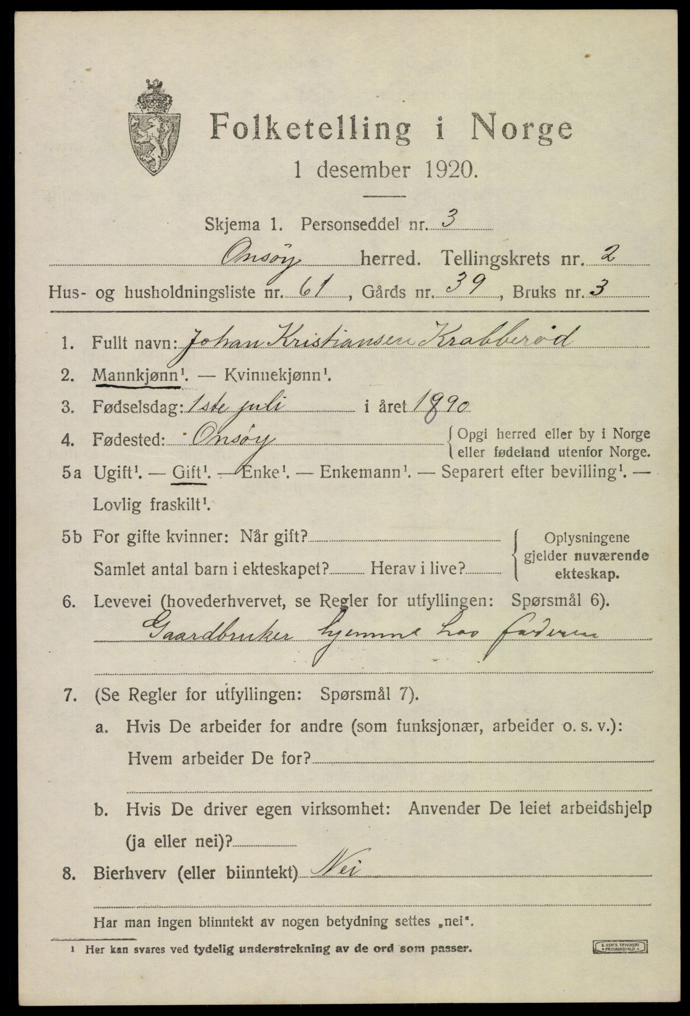 SAO, 1920 census for Onsøy, 1920, p. 4219