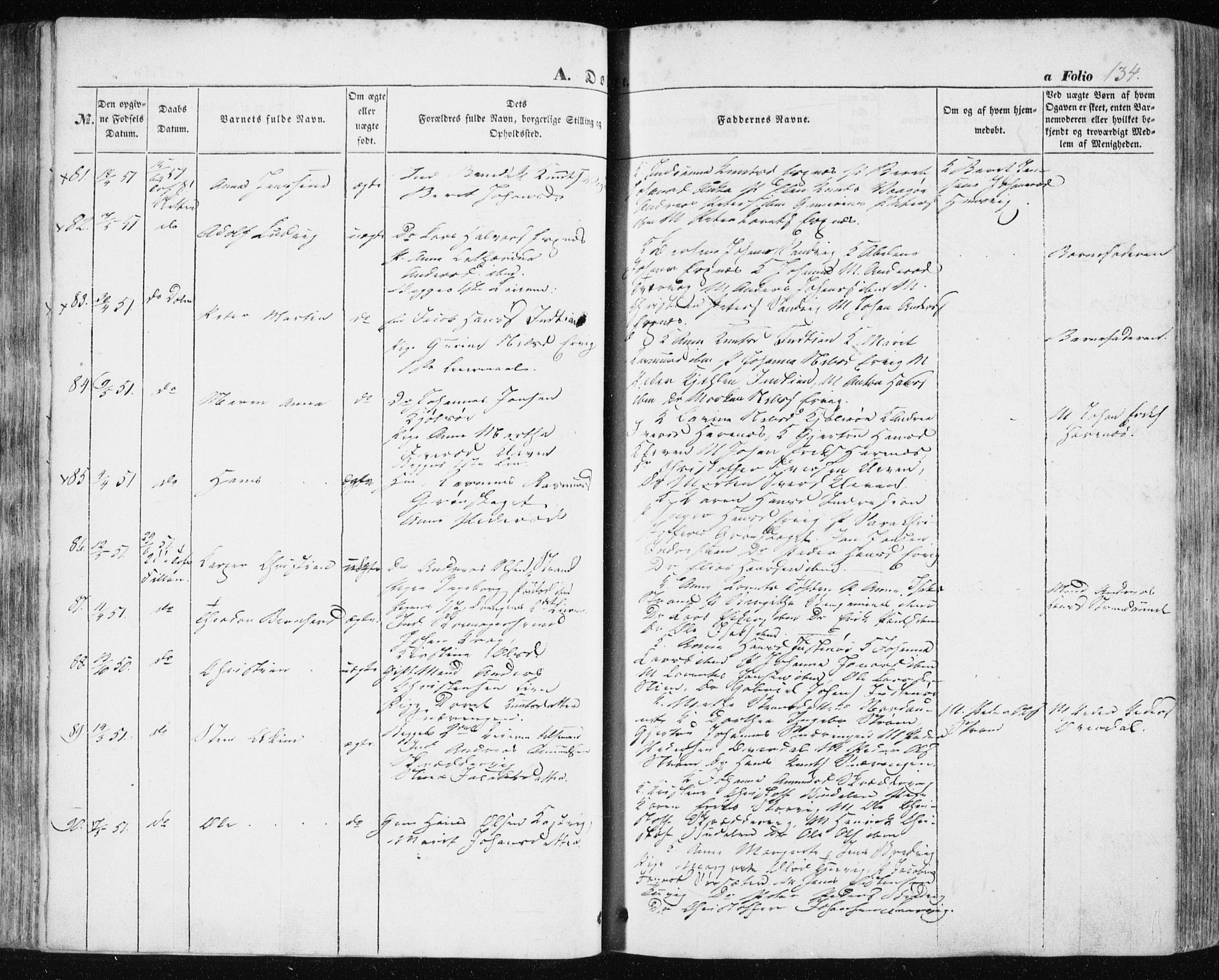 Ministerialprotokoller, klokkerbøker og fødselsregistre - Sør-Trøndelag, SAT/A-1456/634/L0529: Parish register (official) no. 634A05, 1843-1851, p. 134