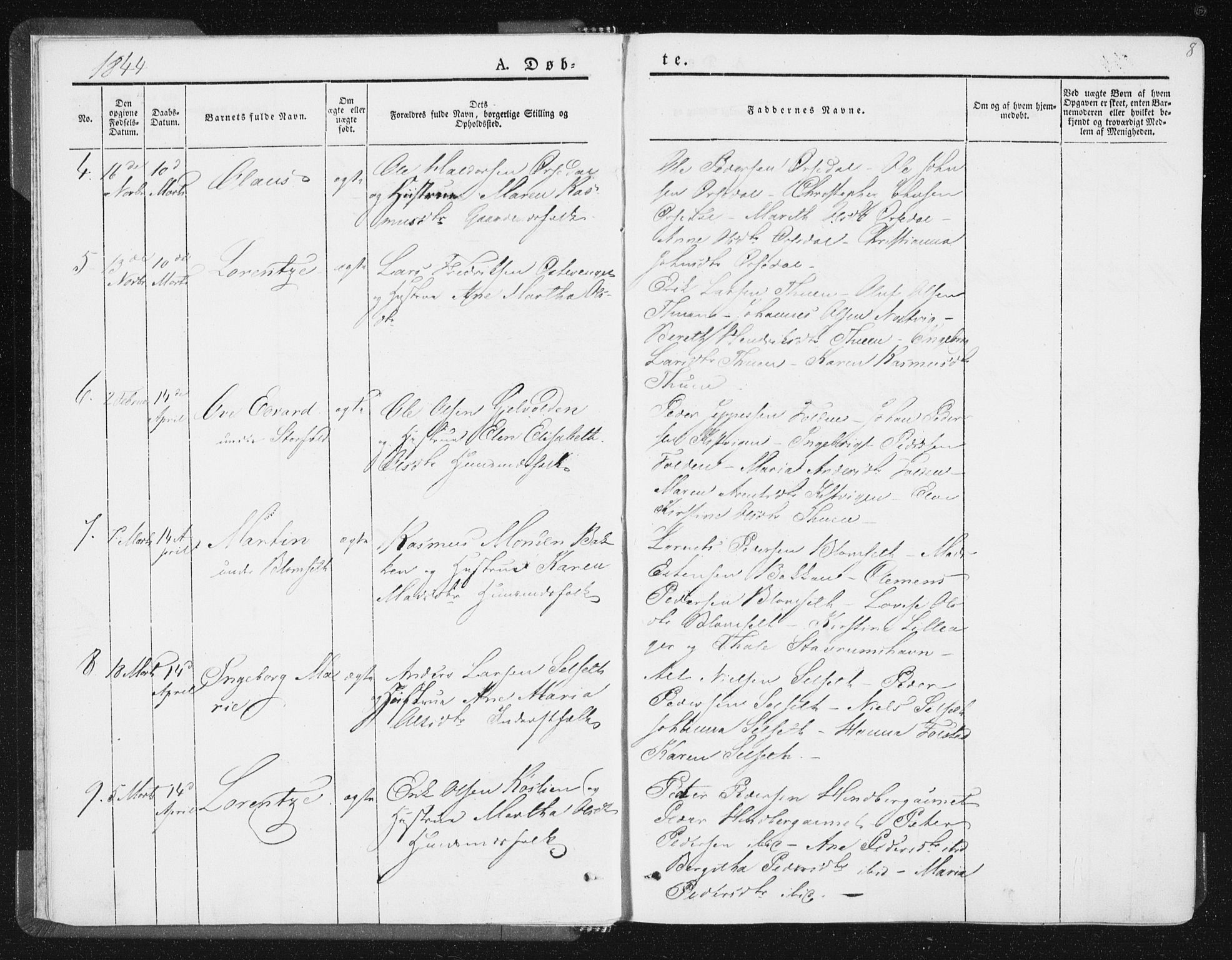 Ministerialprotokoller, klokkerbøker og fødselsregistre - Nord-Trøndelag, SAT/A-1458/744/L0418: Parish register (official) no. 744A02, 1843-1866, p. 8