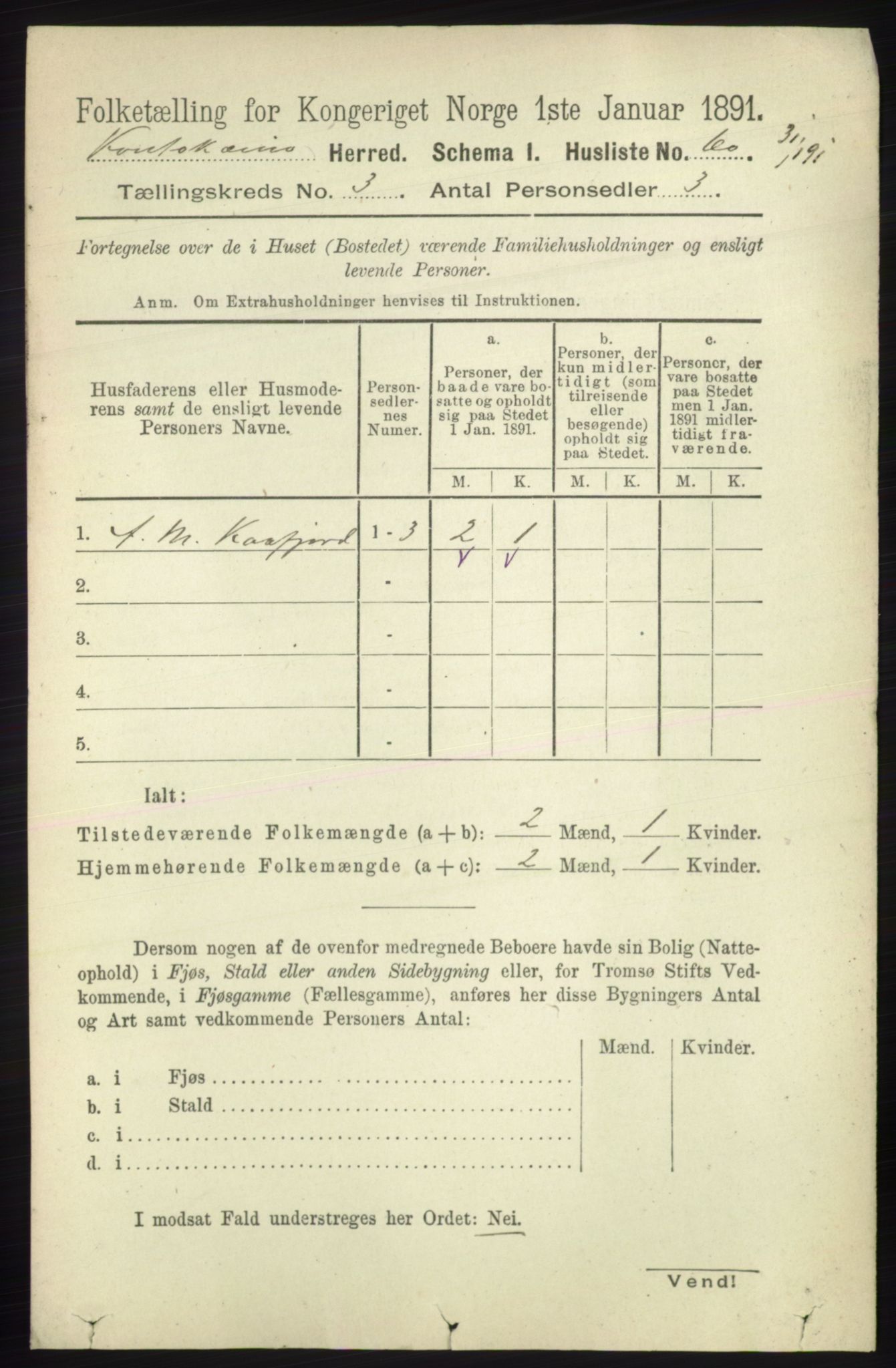 RA, 1891 census for 2011 Kautokeino, 1891, p. 706