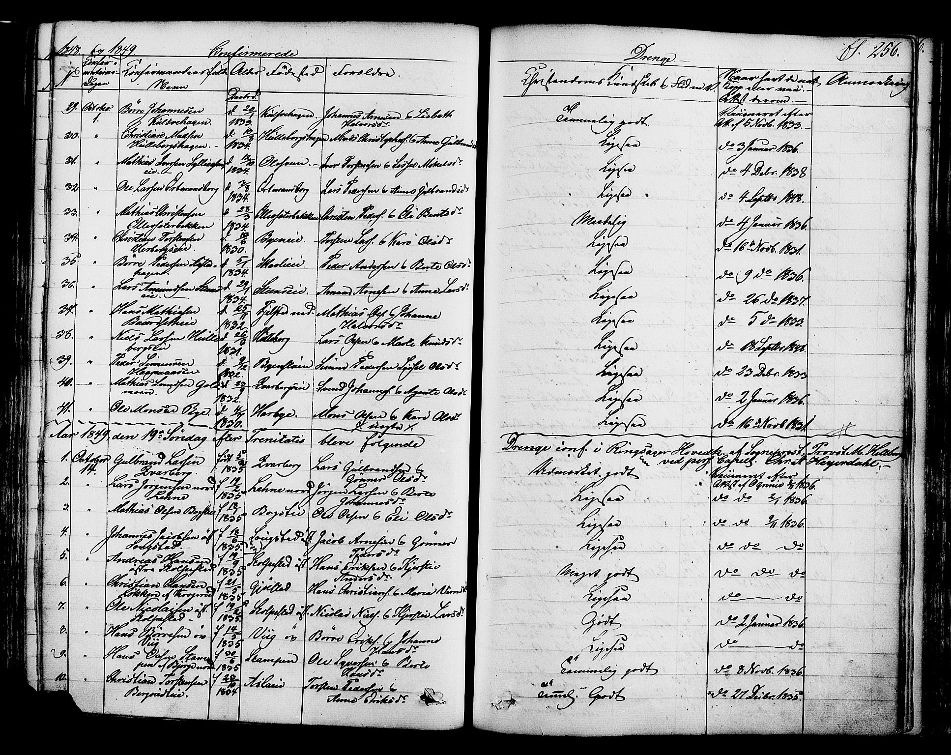 Ringsaker prestekontor, SAH/PREST-014/K/Ka/L0008: Parish register (official) no. 8, 1837-1850, p. 256