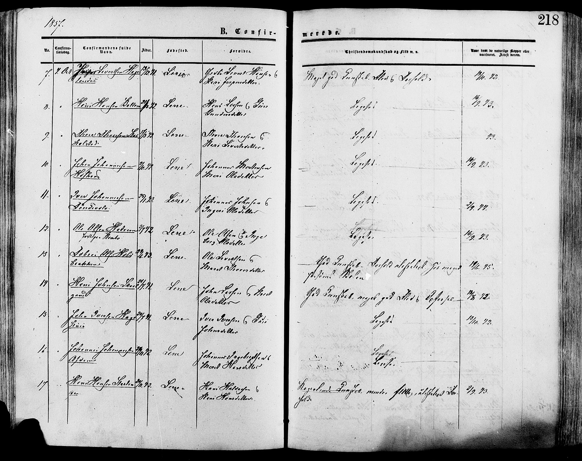 Lesja prestekontor, AV/SAH-PREST-068/H/Ha/Haa/L0008: Parish register (official) no. 8, 1854-1880, p. 218