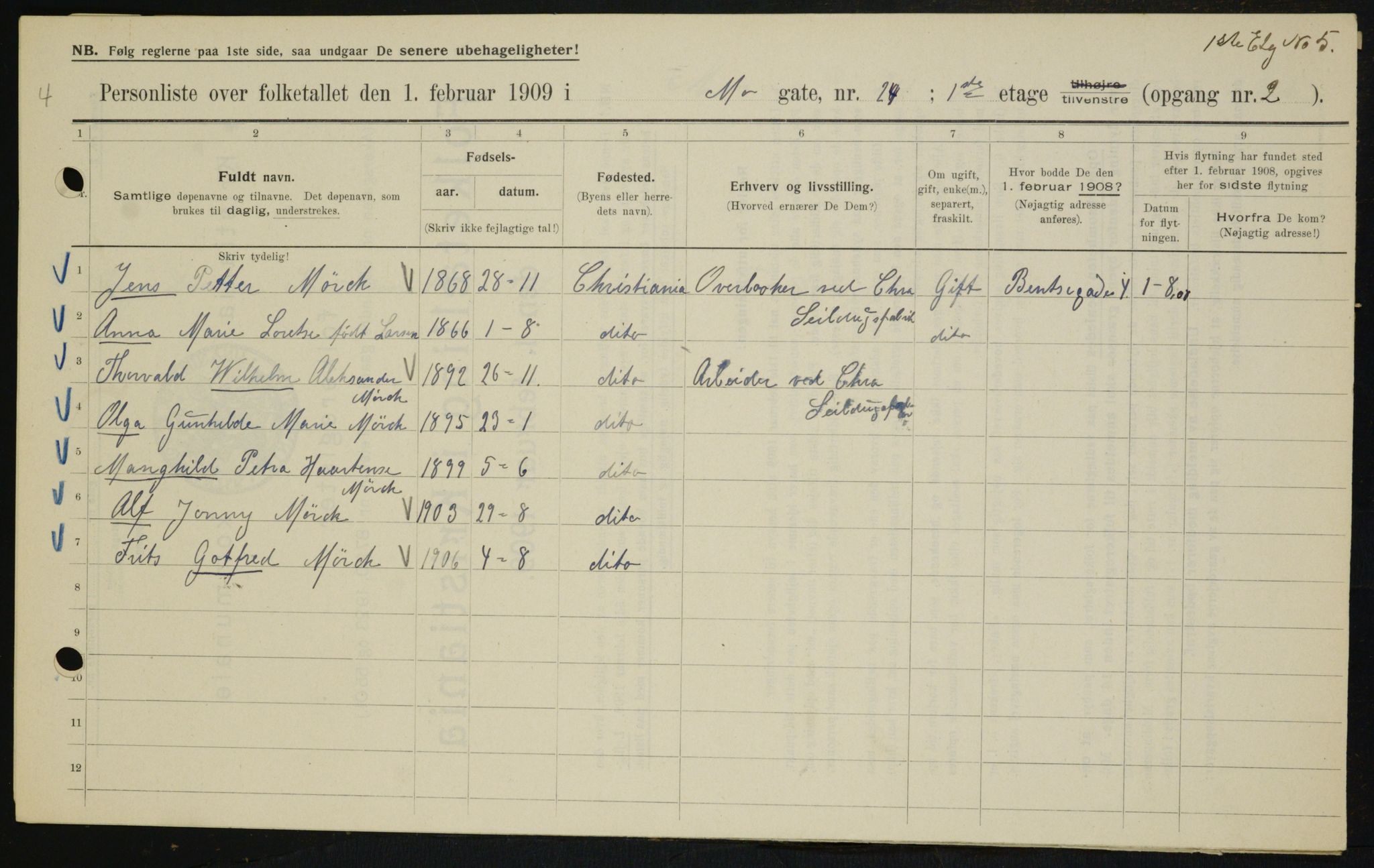 OBA, Municipal Census 1909 for Kristiania, 1909, p. 59388