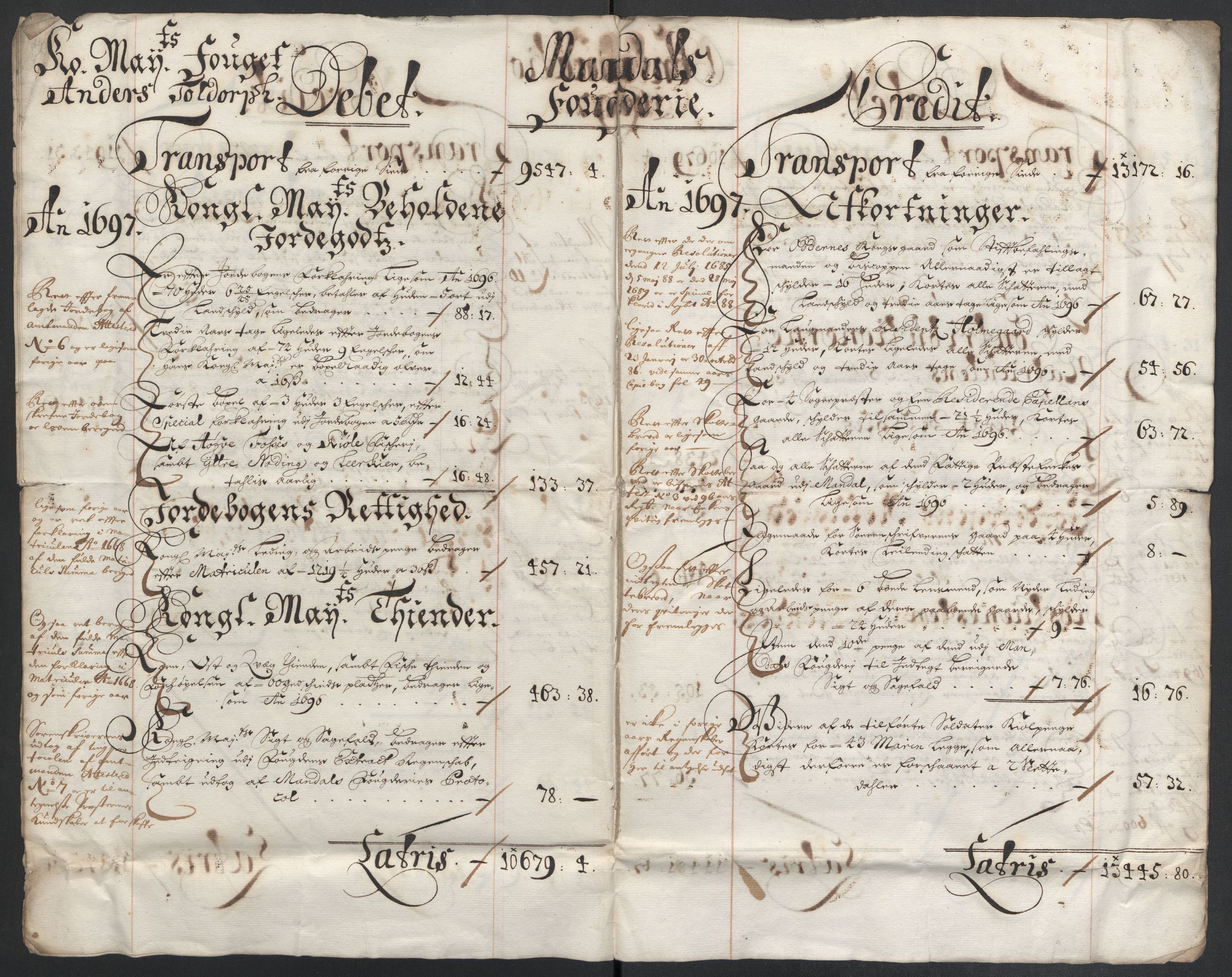 Rentekammeret inntil 1814, Reviderte regnskaper, Fogderegnskap, AV/RA-EA-4092/R43/L2546: Fogderegnskap Lista og Mandal, 1696-1697, p. 181