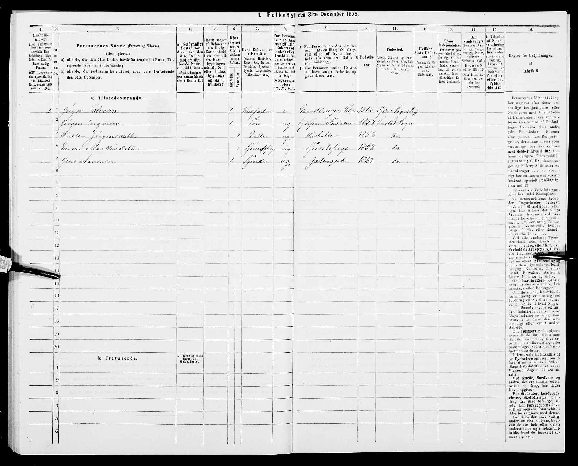 SAK, 1875 census for 0920P Øyestad, 1875, p. 690