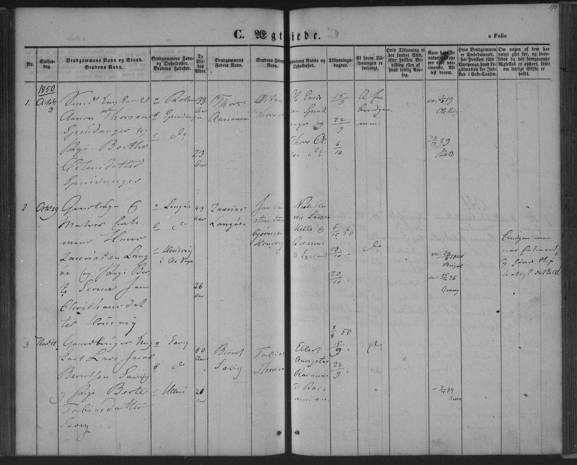 Herad sokneprestkontor, AV/SAK-1111-0018/F/Fa/Fab/L0003: Parish register (official) no. A 3, 1844-1853, p. 173