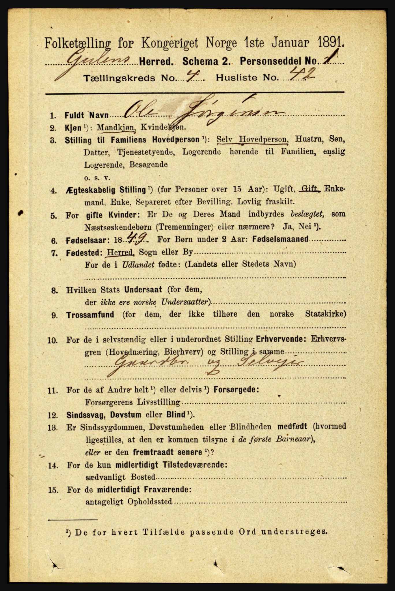 RA, 1891 census for 1411 Gulen, 1891, p. 1519