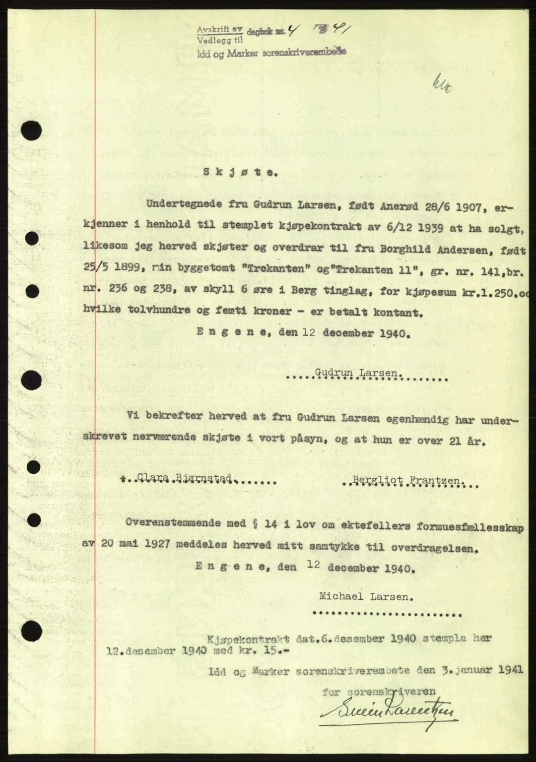 Idd og Marker sorenskriveri, AV/SAO-A-10283/G/Gb/Gbb/L0004: Mortgage book no. A4, 1940-1941, Diary no: : 4/1941