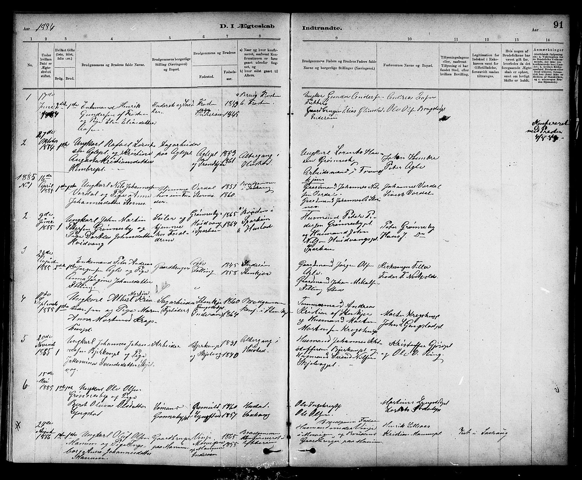 Ministerialprotokoller, klokkerbøker og fødselsregistre - Nord-Trøndelag, SAT/A-1458/732/L0318: Parish register (copy) no. 732C02, 1881-1911, p. 91