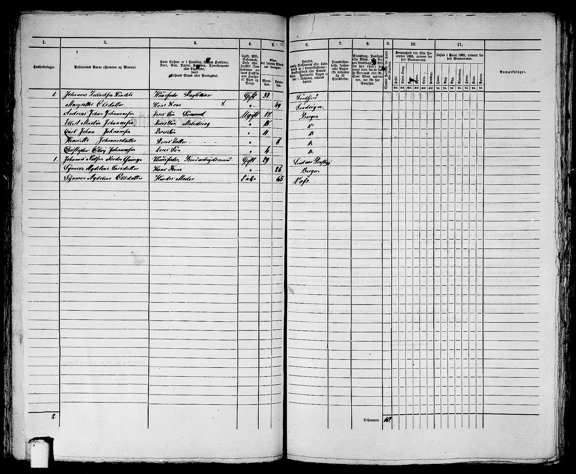 RA, 1865 census for Bergen, 1865, p. 4255