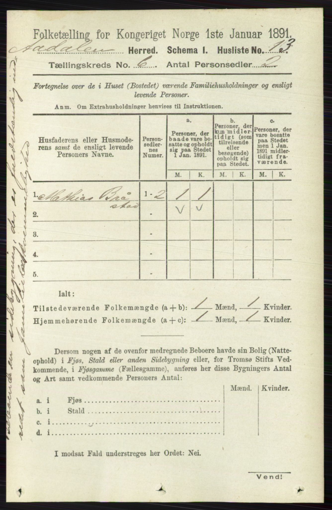 RA, 1891 census for 0614 Ådal, 1891, p. 2552