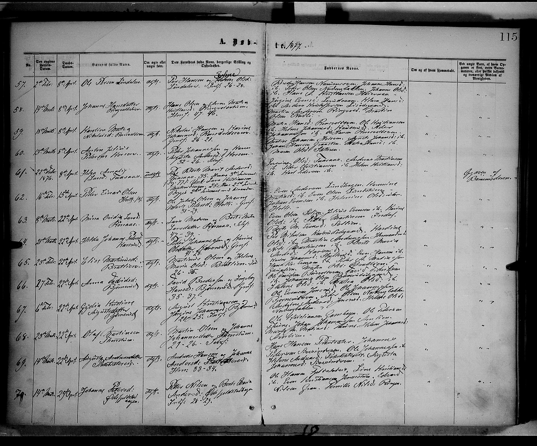 Vestre Toten prestekontor, AV/SAH-PREST-108/H/Ha/Haa/L0008: Parish register (official) no. 8, 1870-1877, p. 115