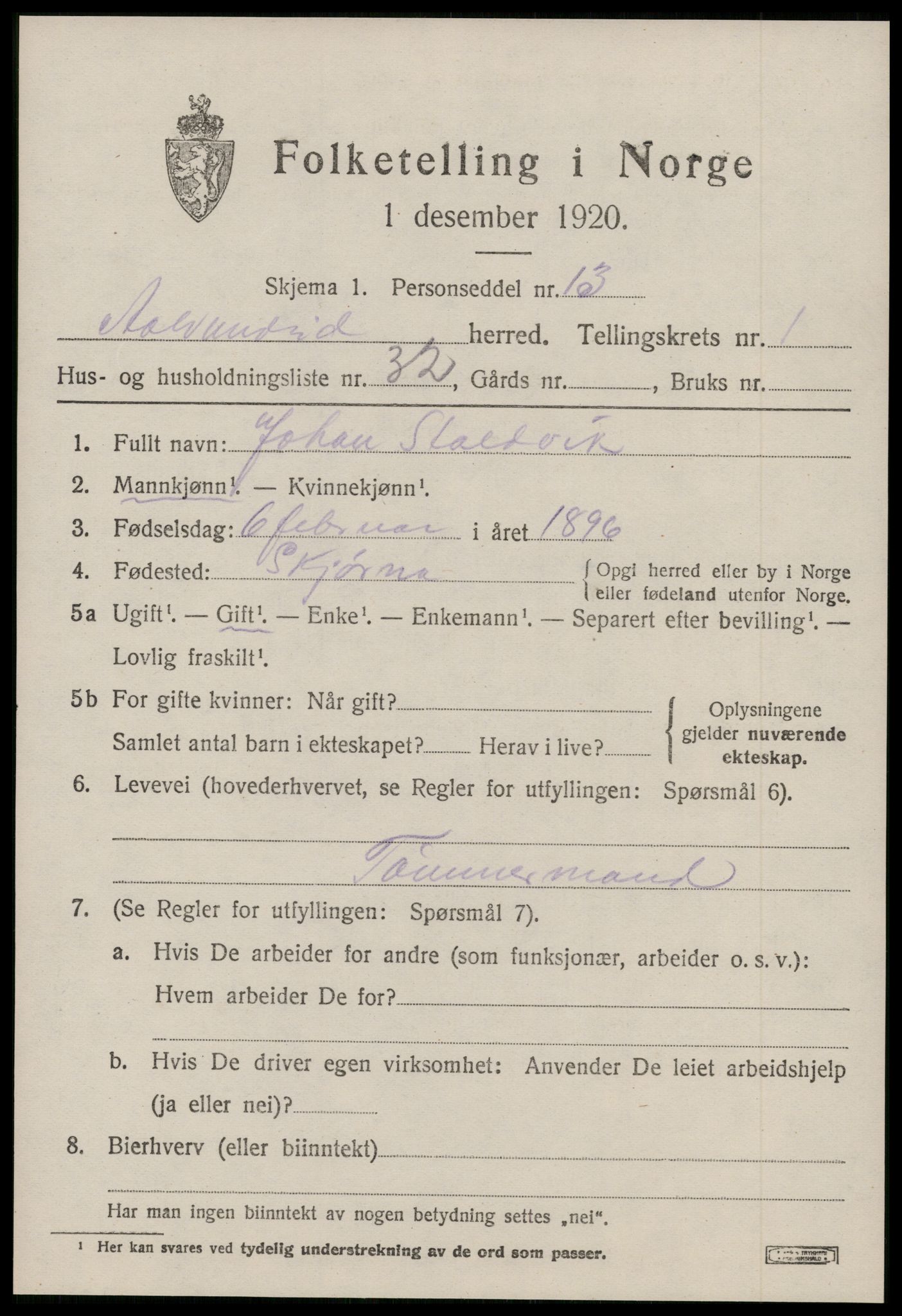 SAT, 1920 census for Ålvundeid, 1920, p. 504