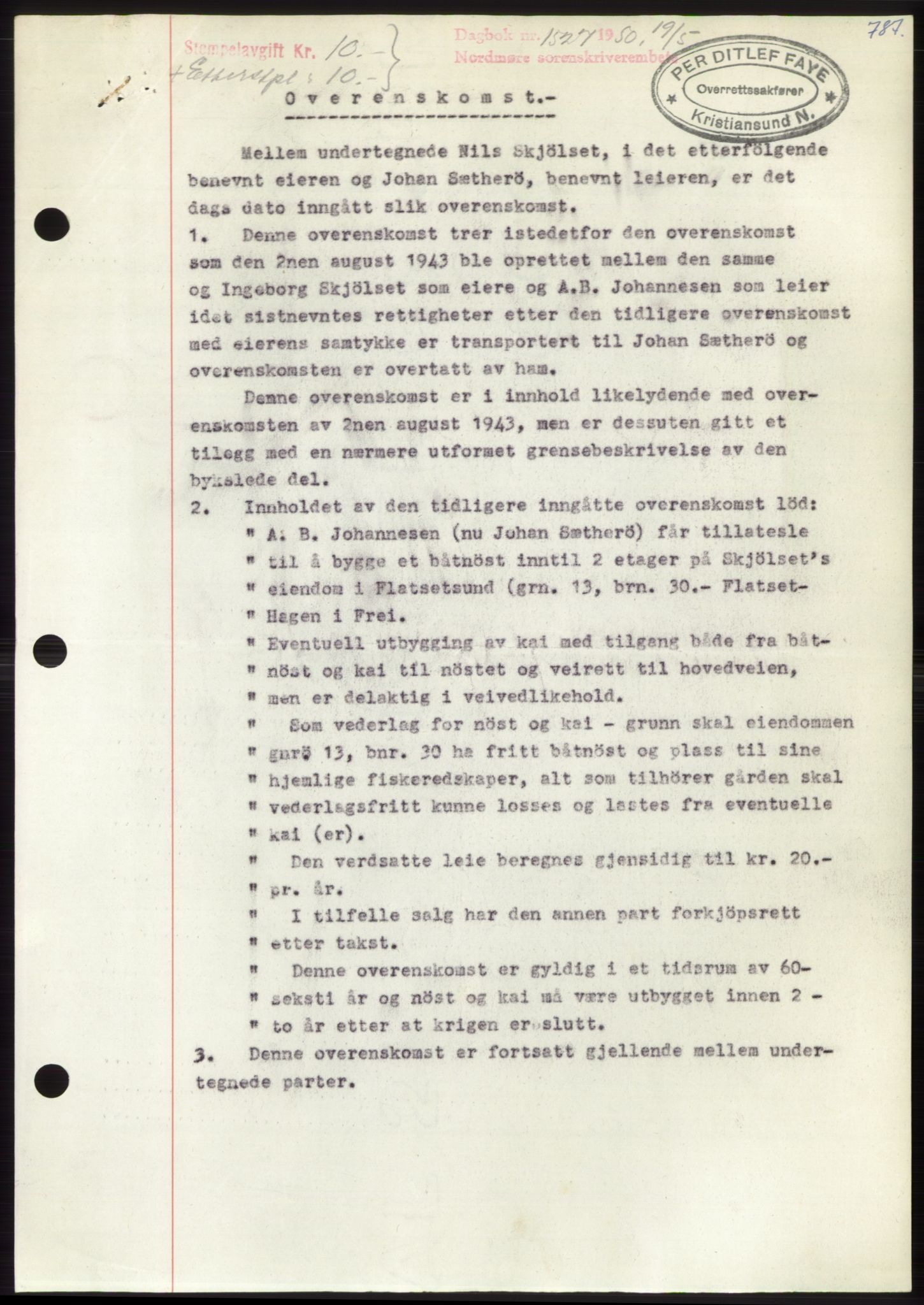 Nordmøre sorenskriveri, AV/SAT-A-4132/1/2/2Ca: Mortgage book no. B104, 1950-1950, Diary no: : 1527/1950