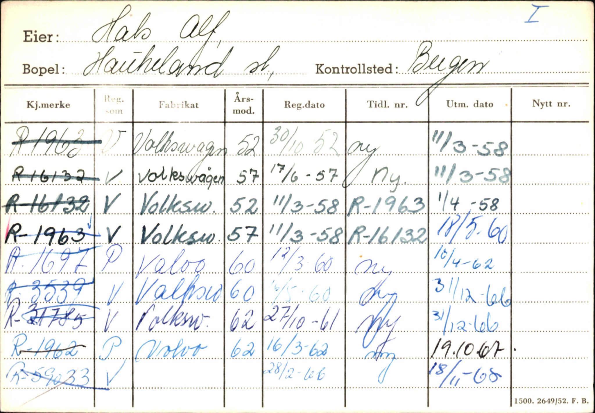 Statens vegvesen, Hordaland vegkontor, SAB/A-5201/2/Ha/L0018: R-eierkort H, 1920-1971, p. 272