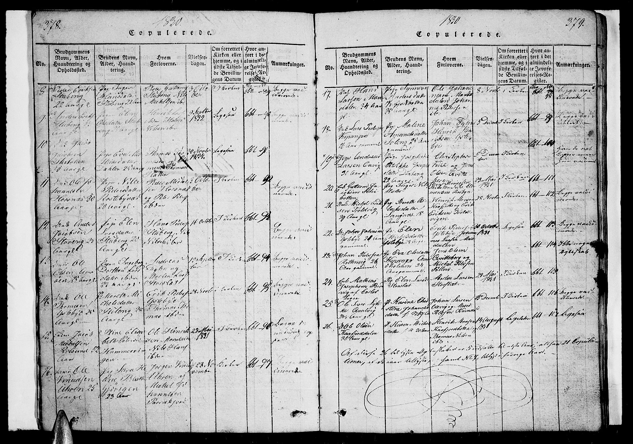 Lyngen sokneprestembete, SATØ/S-1289/H/He/Heb/L0001klokker: Parish register (copy) no. 1, 1826-1838, p. 378-379