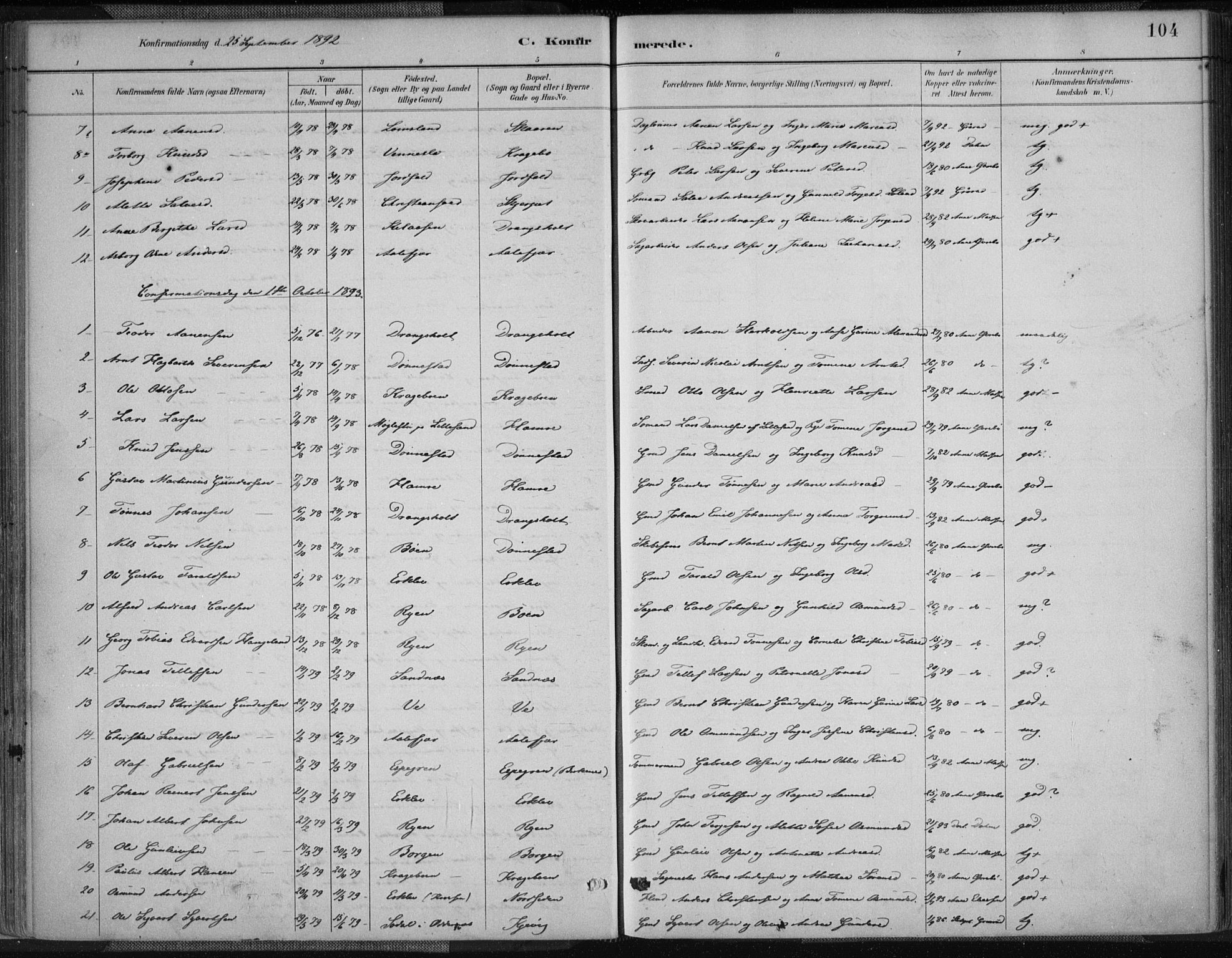 Tveit sokneprestkontor, SAK/1111-0043/F/Fa/L0007: Parish register (official) no. A 7, 1887-1908, p. 104
