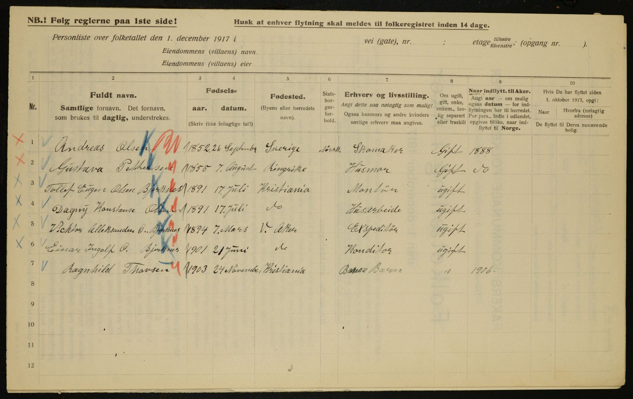 OBA, Municipal Census 1917 for Aker, 1917, p. 10419