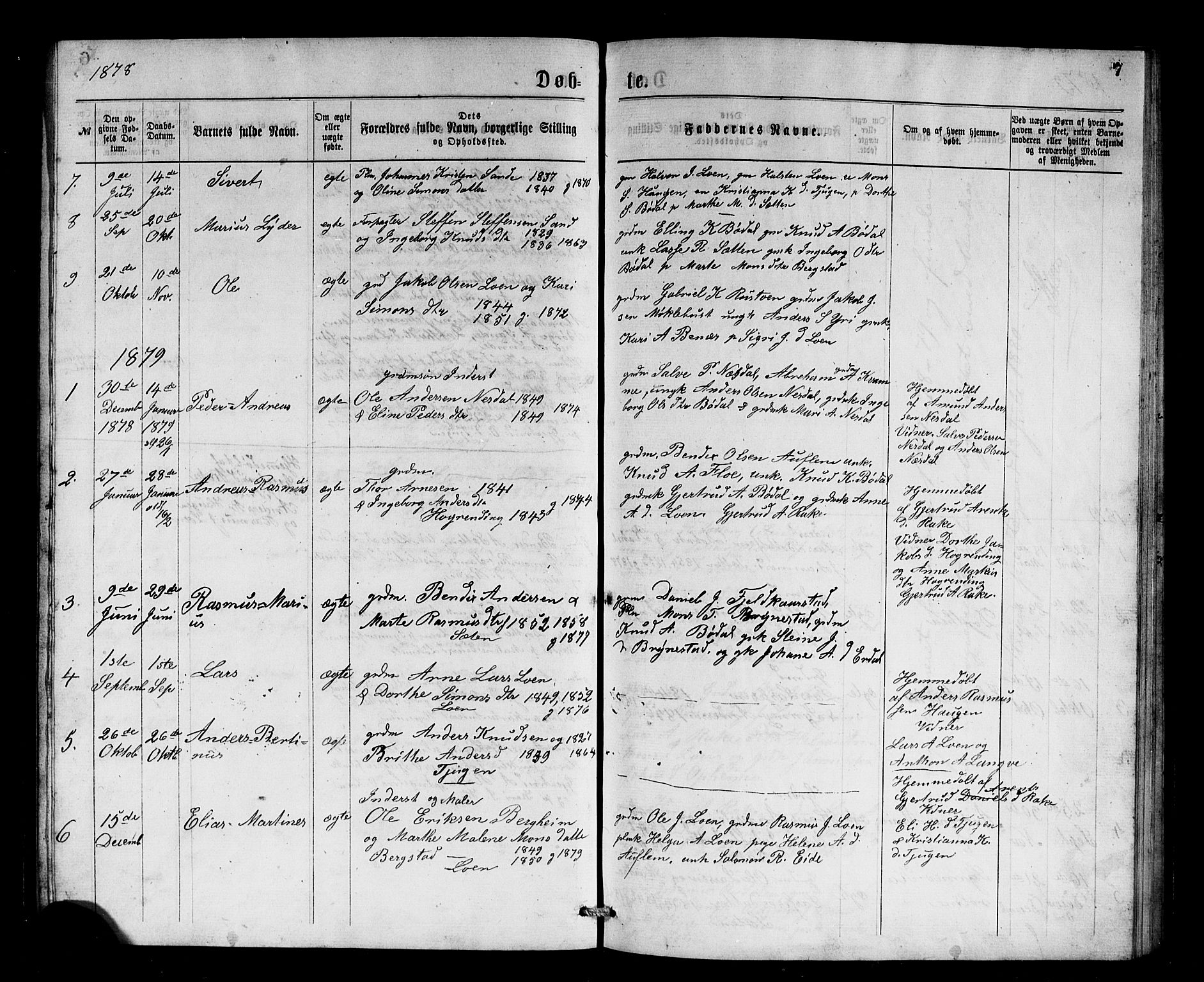 Stryn Sokneprestembete, AV/SAB-A-82501: Parish register (copy) no. B 2, 1877-1881, p. 7