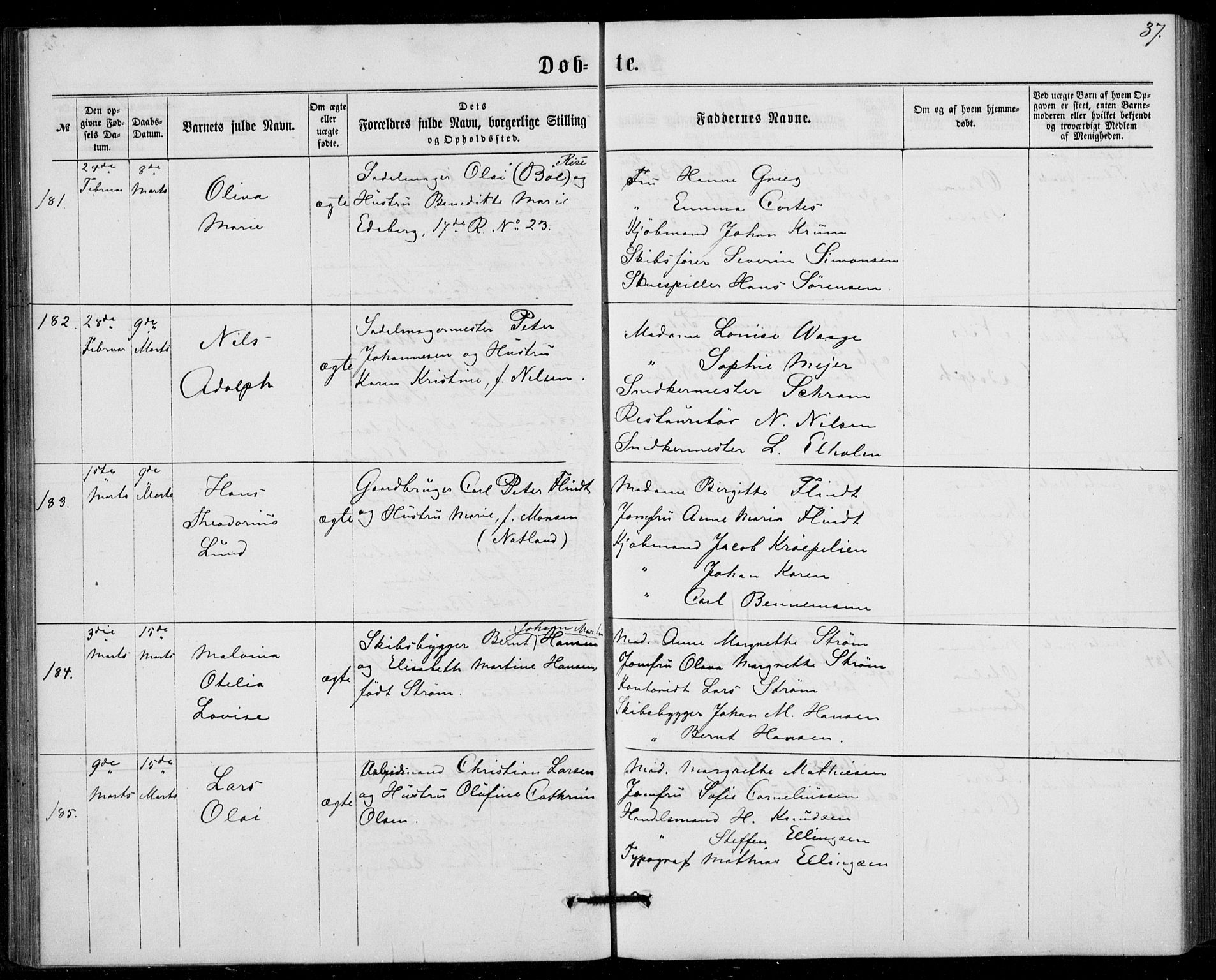 Fødselsstiftelsens sokneprestembete, ført av overlegen*, SAB/-: Parish register (official) no. A 1, 1863-1883, p. 37