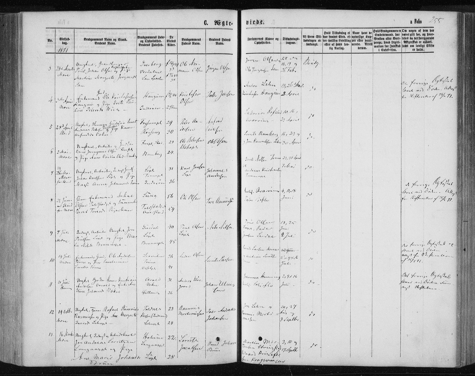 Ministerialprotokoller, klokkerbøker og fødselsregistre - Nord-Trøndelag, SAT/A-1458/735/L0345: Parish register (official) no. 735A08 /1, 1863-1872, p. 255