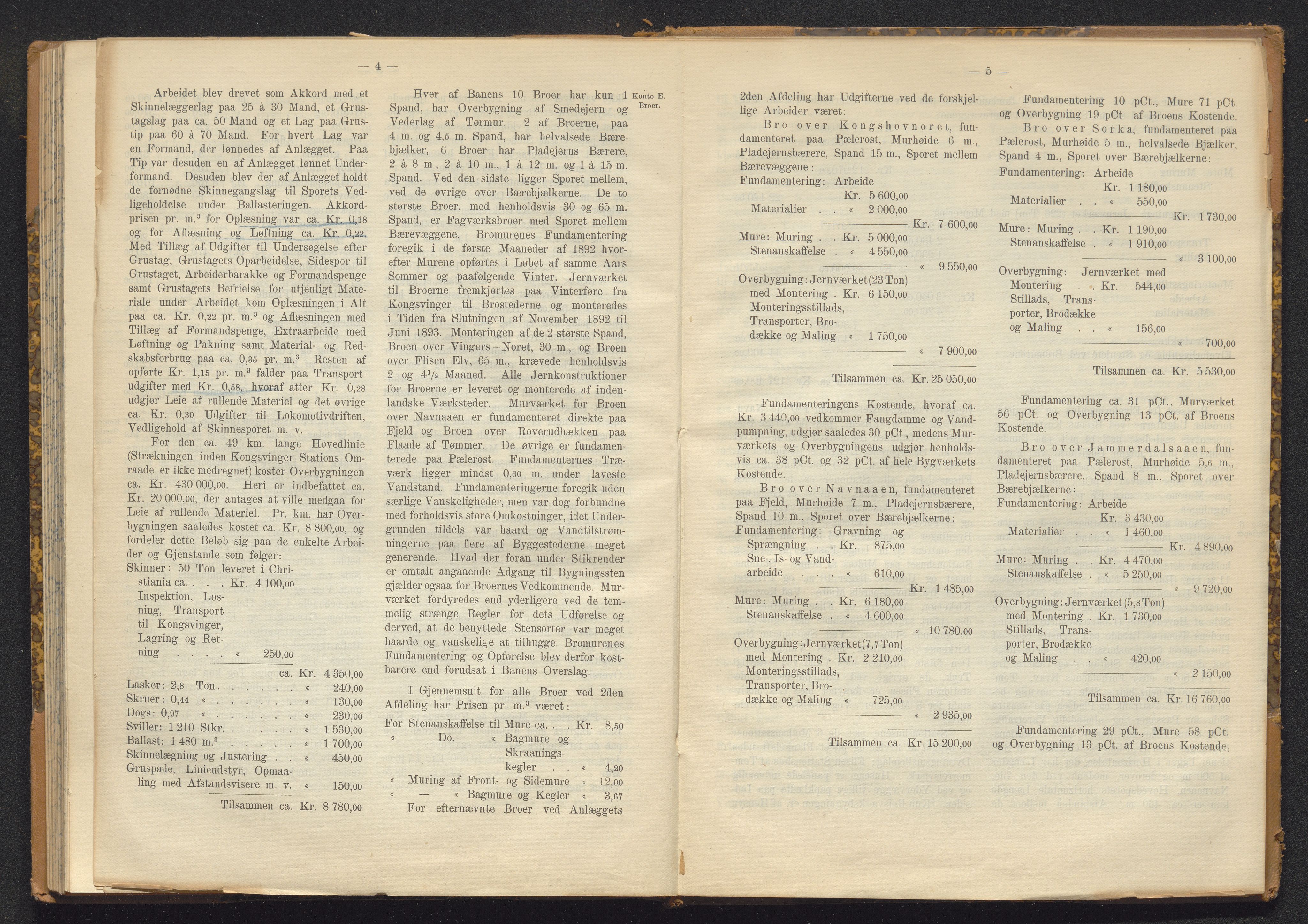 Norges Statsbaner Bibliotek (NSB), SAKO/A-355/E/Ea/L0162/0001: Jernbanedrift (656.2) / Avslutningsrapport for jernbaneanlegg Eidanger - Brevik / Hamar - Sel / Kristiansand - Byglandsfjord / Kongsvinger - Flisa, 1899