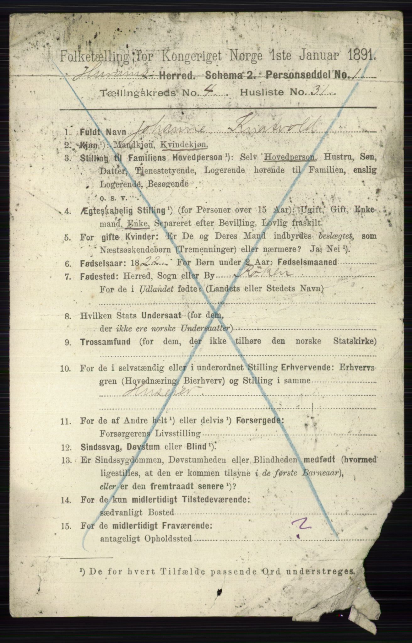 RA, 1891 census for 0628 Hurum, 1891, p. 1309