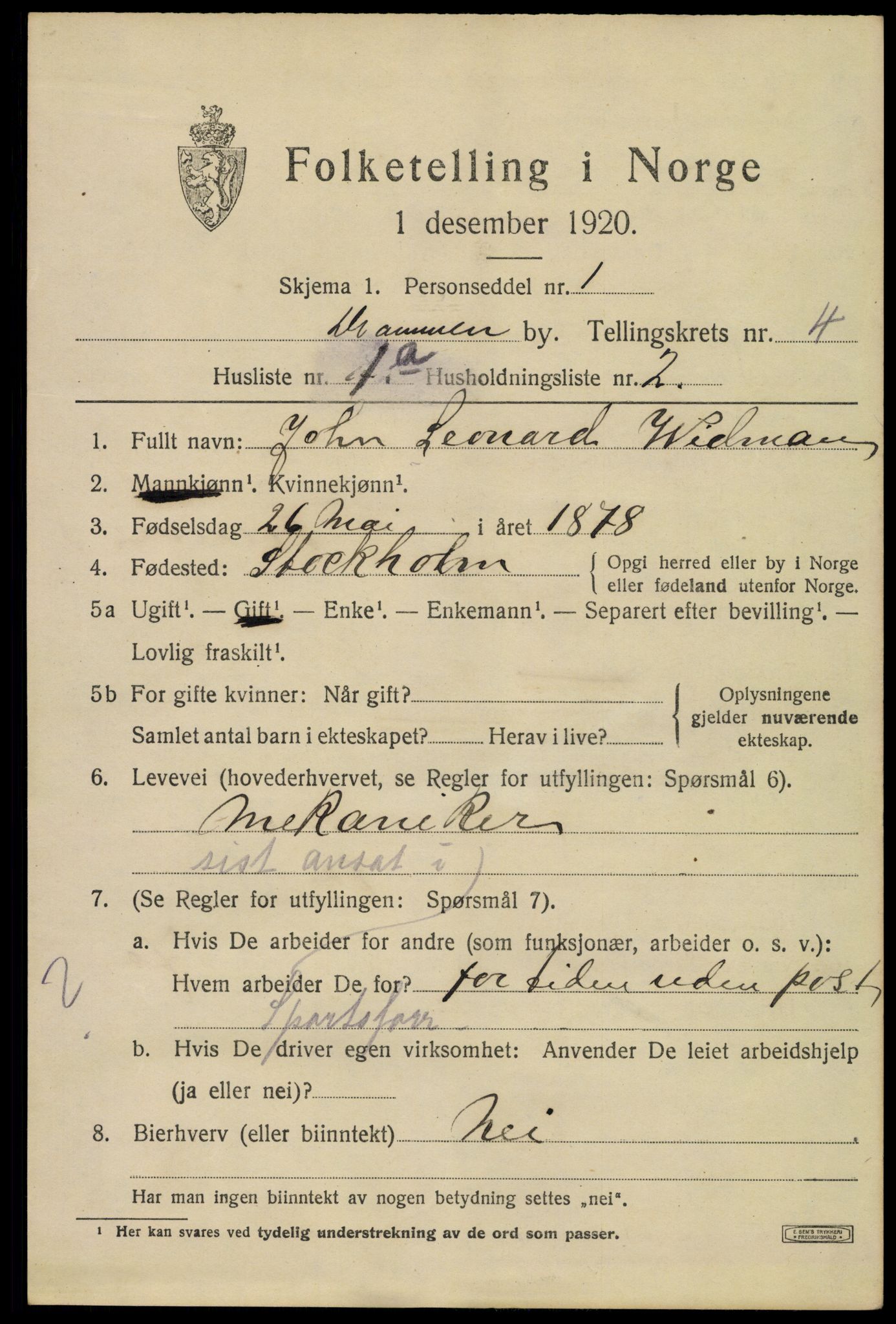 SAKO, 1920 census for Drammen, 1920, p. 32781