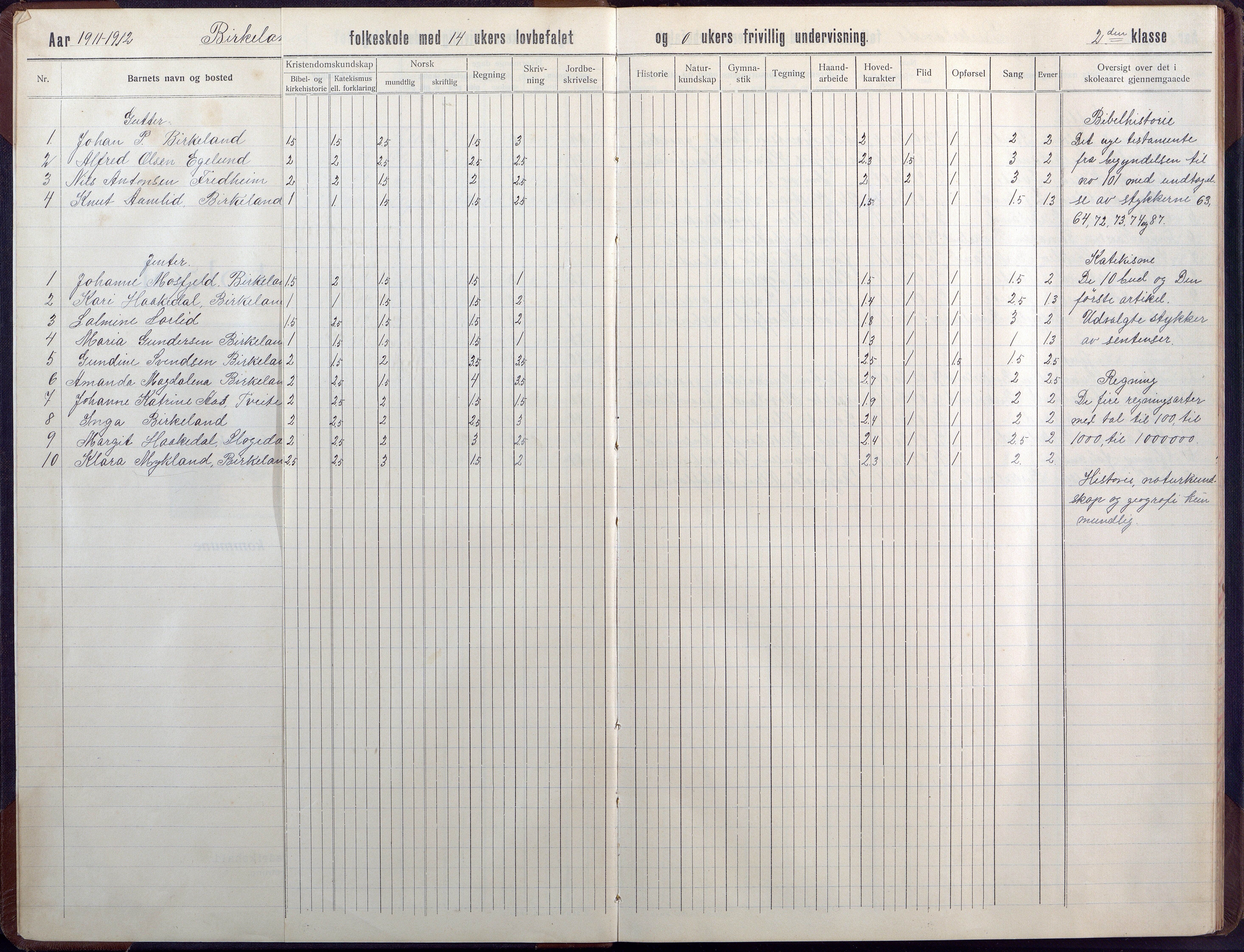 Birkenes kommune, Birkenes krets/Birkeland folkeskole frem til 1991, AAMA/KA0928-550a_91/F02/L0008: Skoleprotokoll, 1911-1930