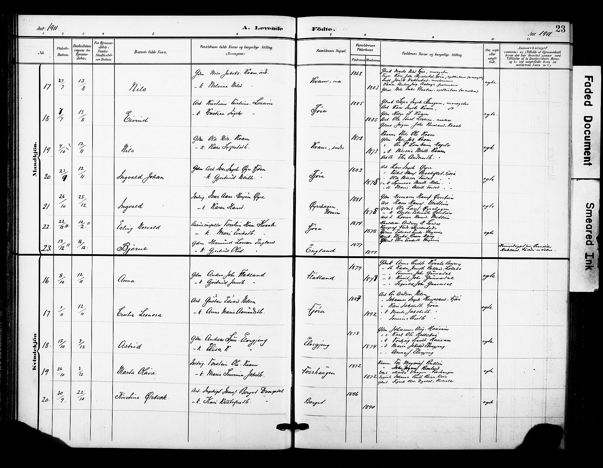 Sogndal sokneprestembete, AV/SAB-A-81301/H/Hab/Haba/L0002: Parish register (copy) no. A 2, 1908-1924, p. 23