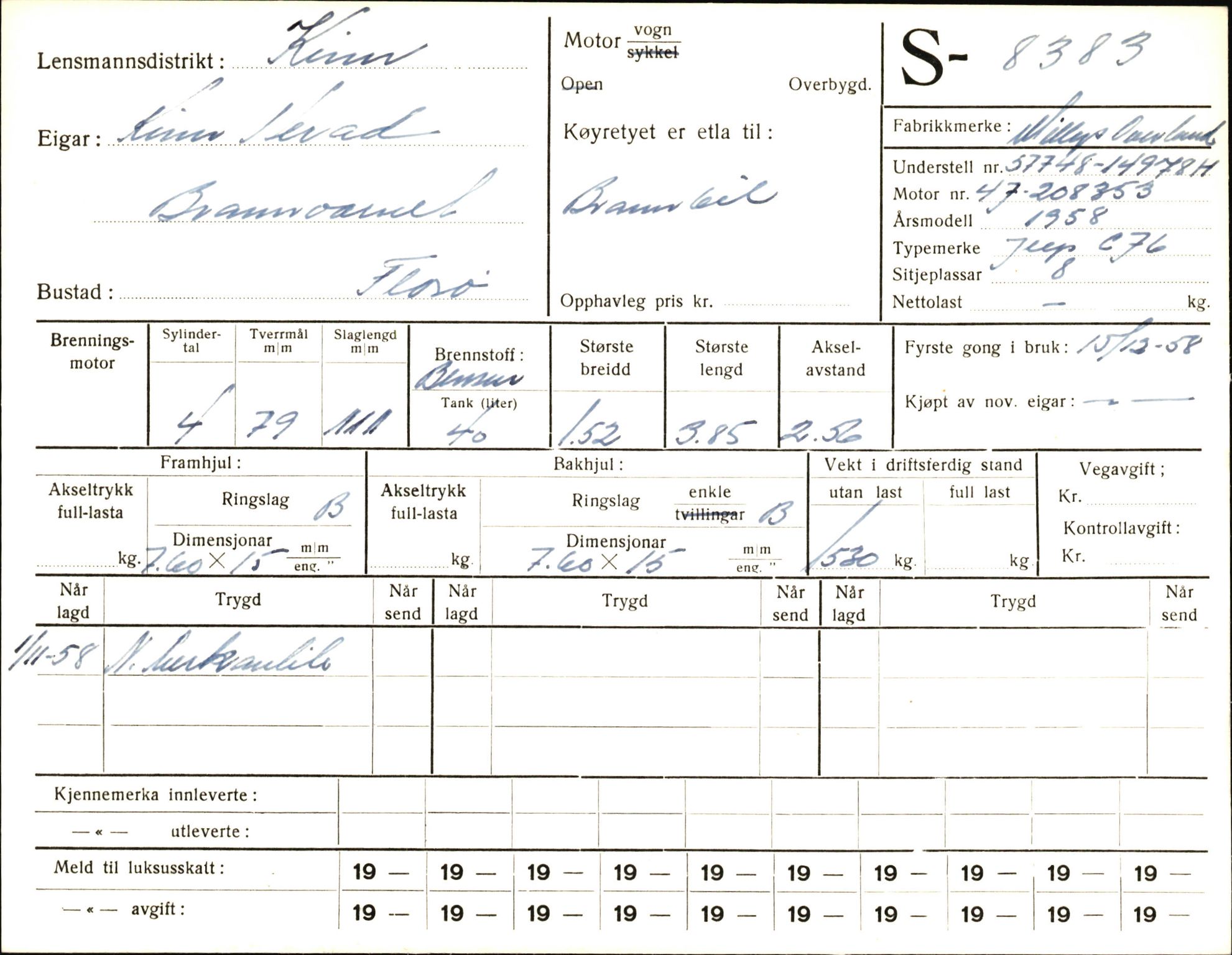 Statens vegvesen, Sogn og Fjordane vegkontor, AV/SAB-A-5301/4/F/L0006: Registerkort utmeldte Fjordane S8300-9500, 1930-1961, p. 132