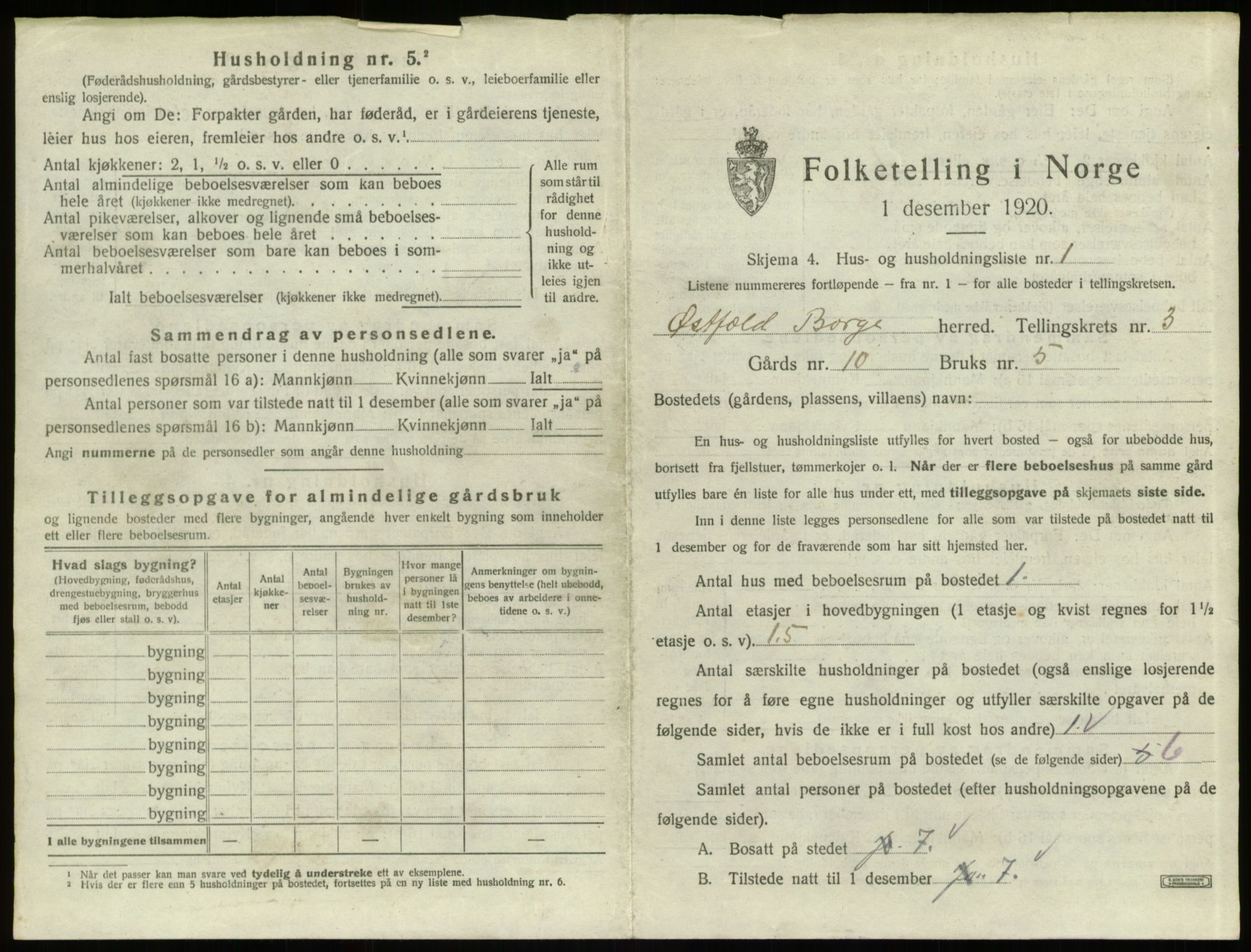 SAO, 1920 census for Borge, 1920, p. 275