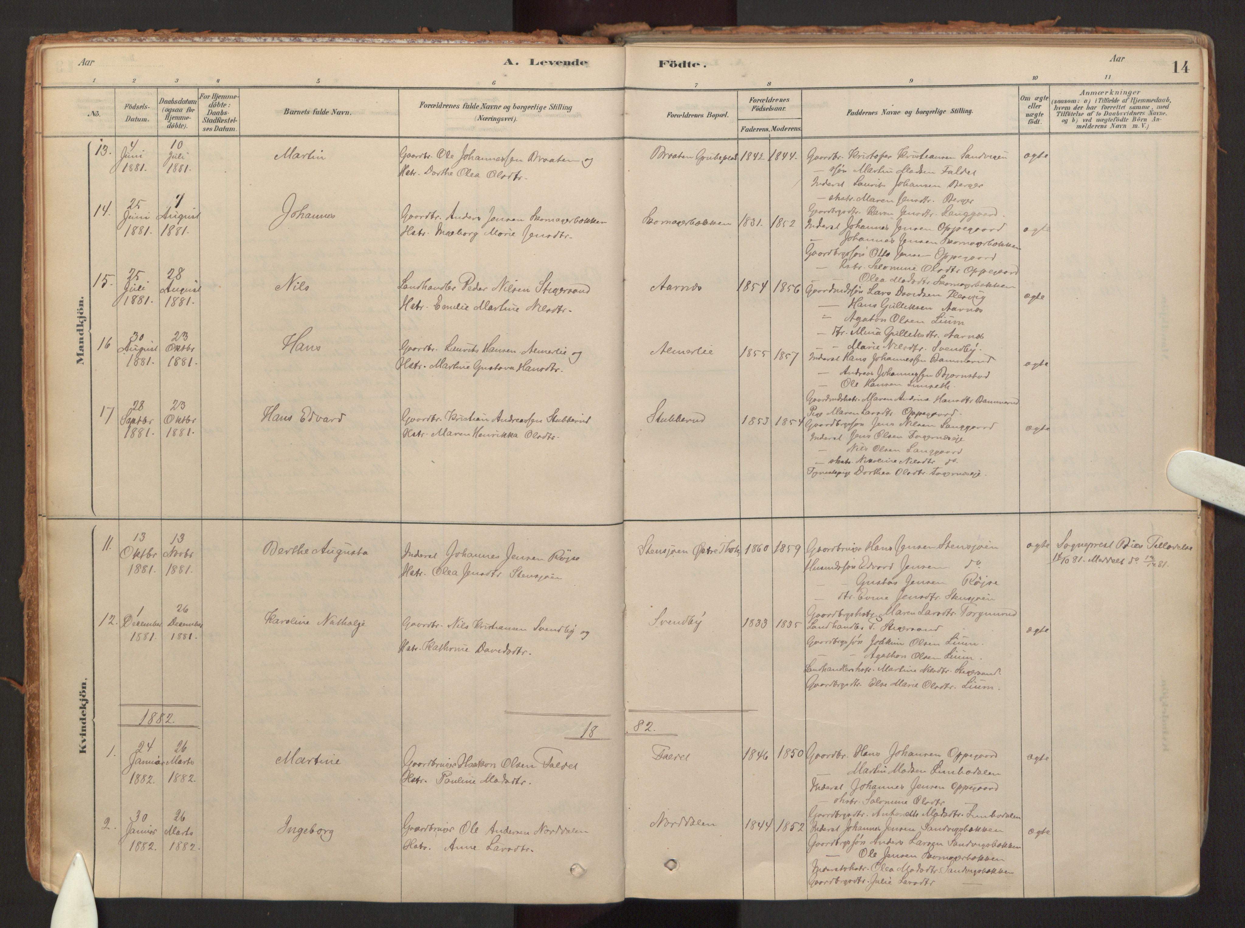 Hurdal prestekontor Kirkebøker, SAO/A-10889/F/Fb/L0003: Parish register (official) no. II 3, 1878-1920, p. 14