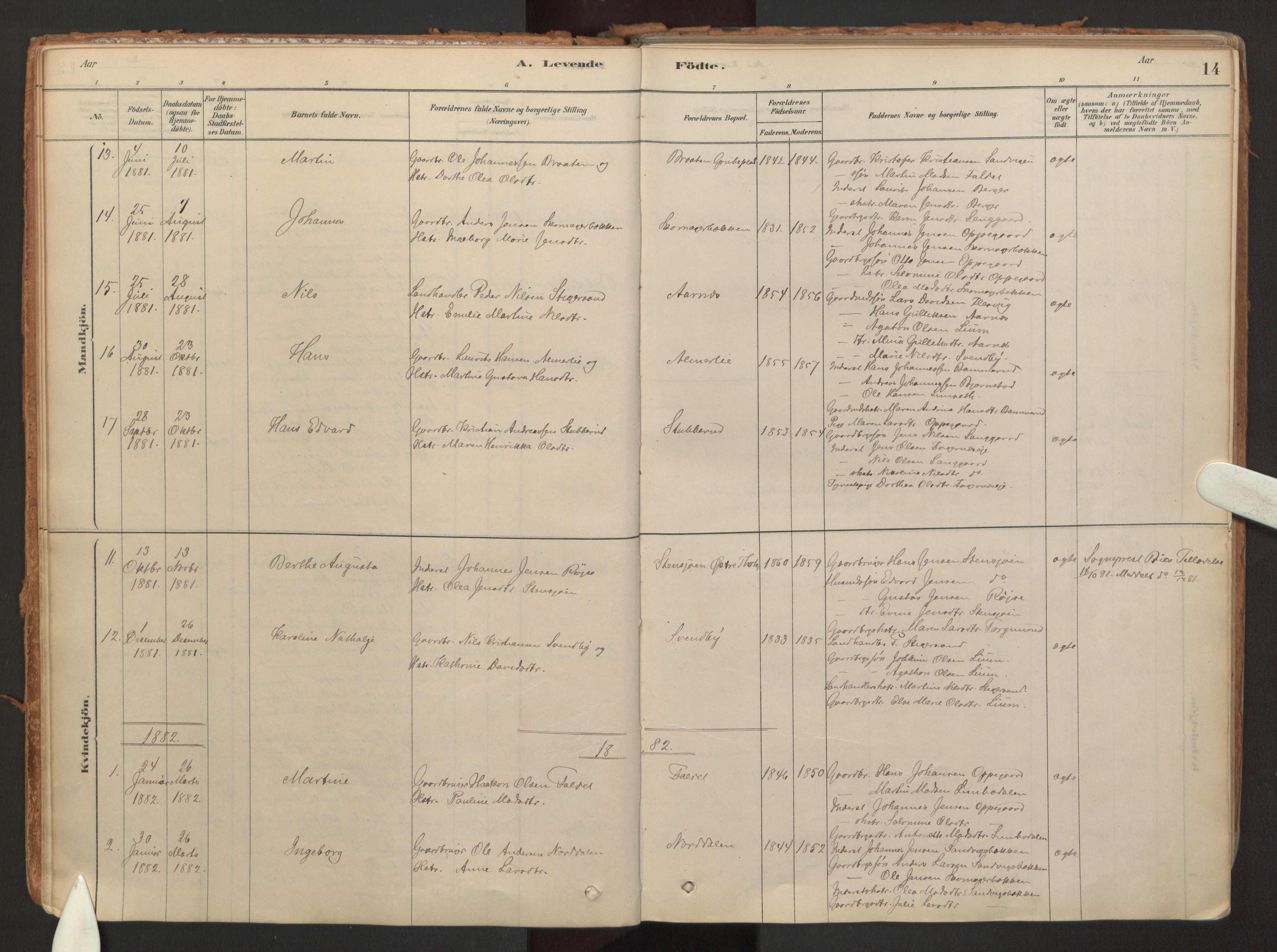 Hurdal prestekontor Kirkebøker, AV/SAO-A-10889/F/Fb/L0003: Parish register (official) no. II 3, 1878-1920, p. 14