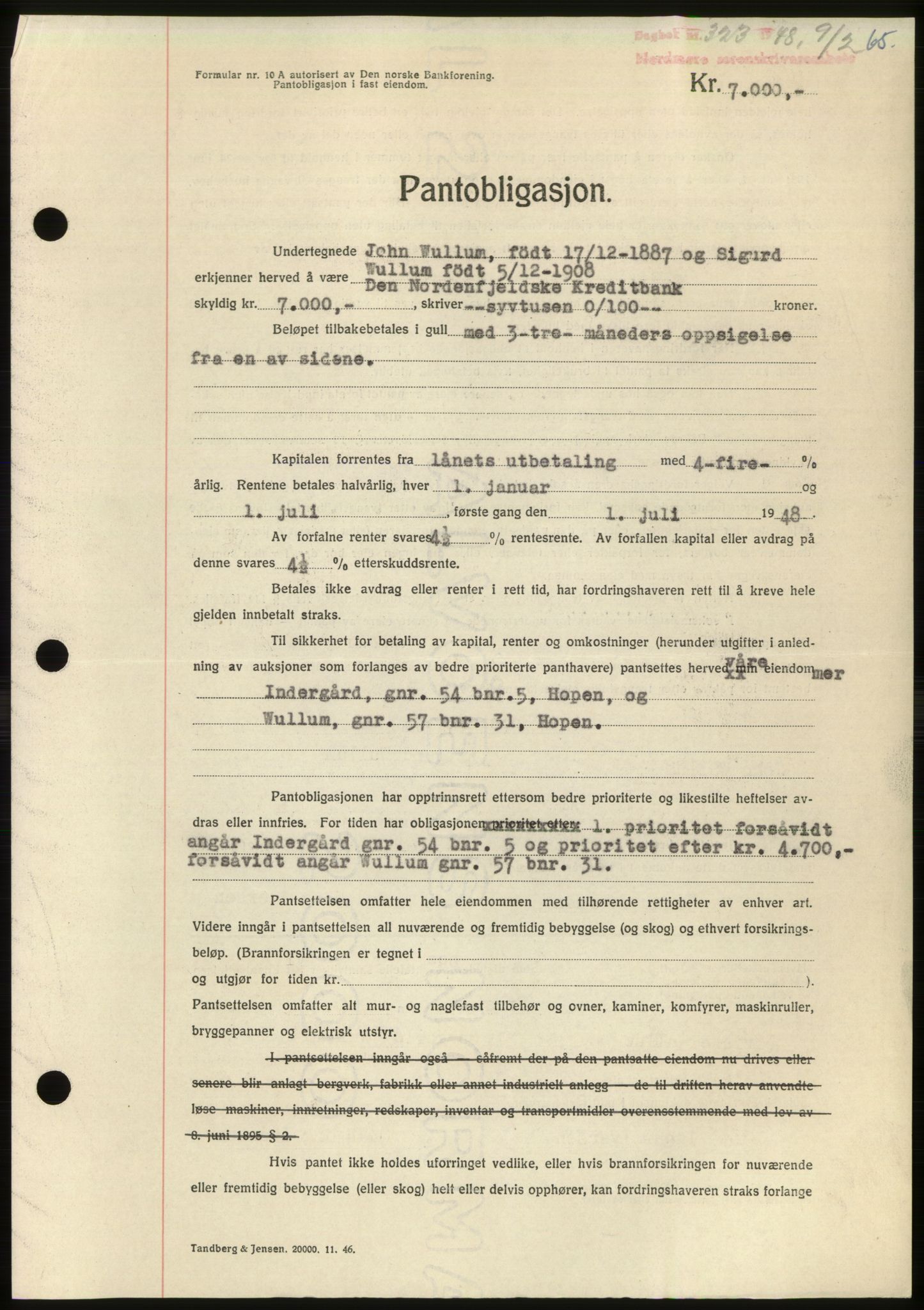 Nordmøre sorenskriveri, AV/SAT-A-4132/1/2/2Ca: Mortgage book no. B98, 1948-1948, Diary no: : 323/1948