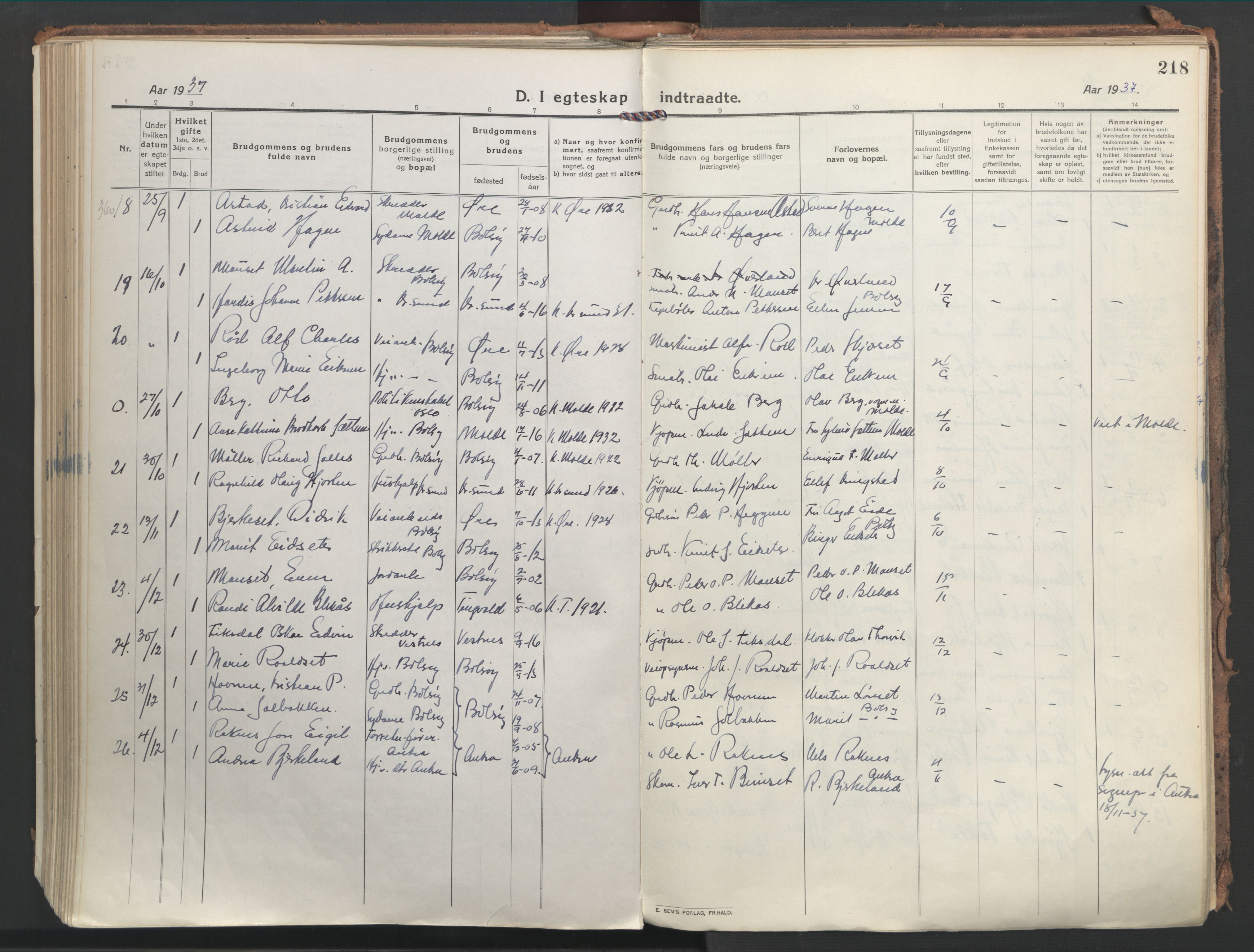 Ministerialprotokoller, klokkerbøker og fødselsregistre - Møre og Romsdal, AV/SAT-A-1454/555/L0659: Parish register (official) no. 555A10, 1917-1971, p. 218