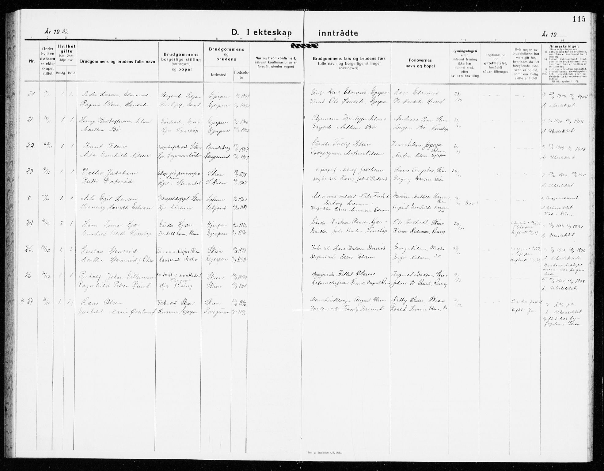 Gjerpen kirkebøker, SAKO/A-265/G/Ga/L0005: Parish register (copy) no. I 5, 1932-1940, p. 115